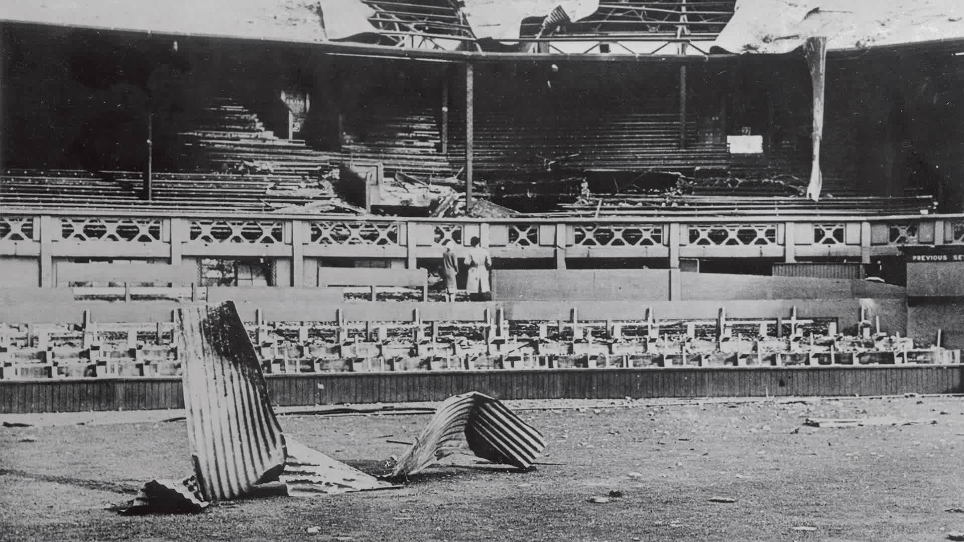 This is how the All England Lawn Tennis Club looked after one of the heavy air raids during World War II.