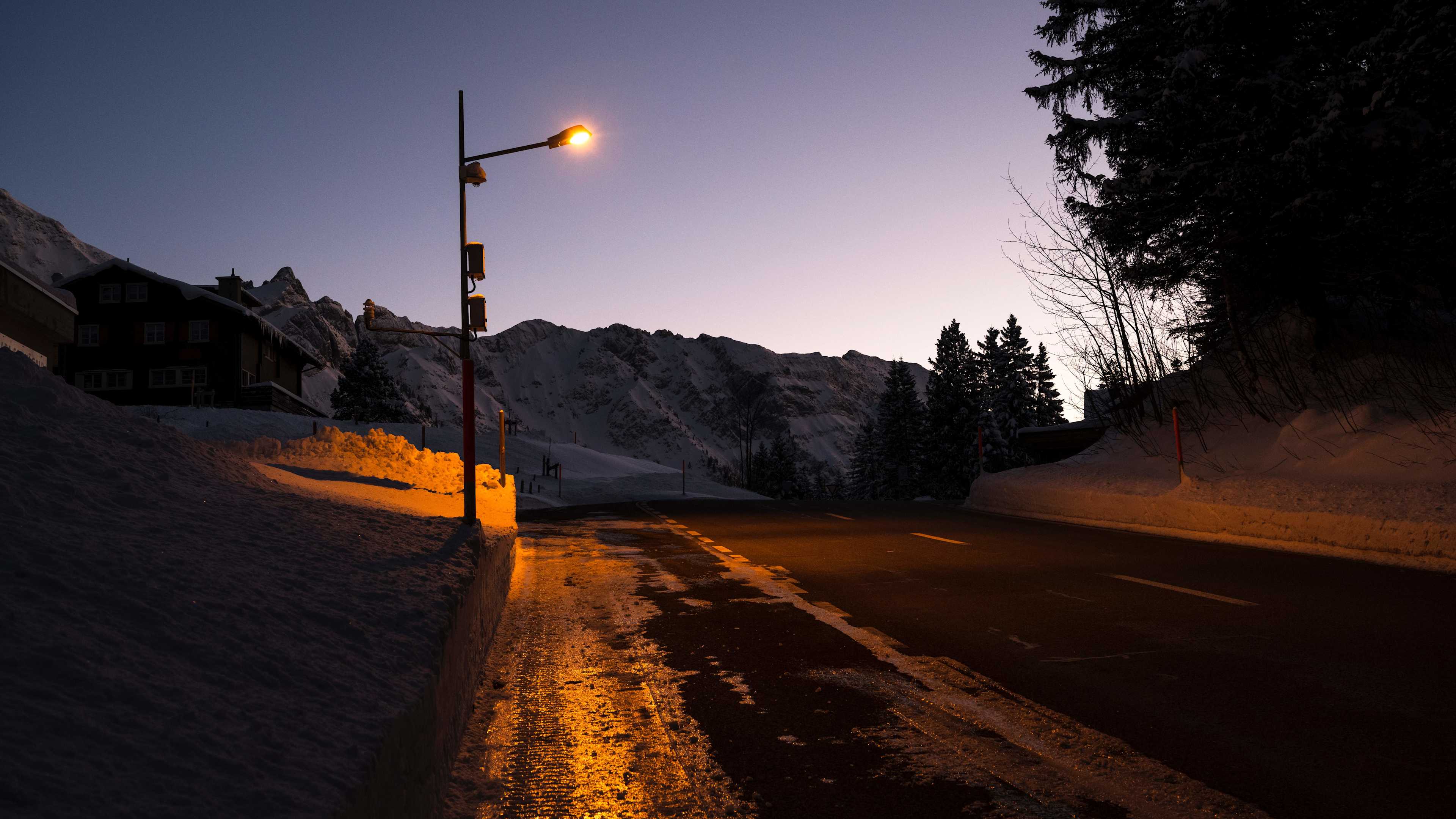 Street lamp and contry road at SchwÃ¤galp