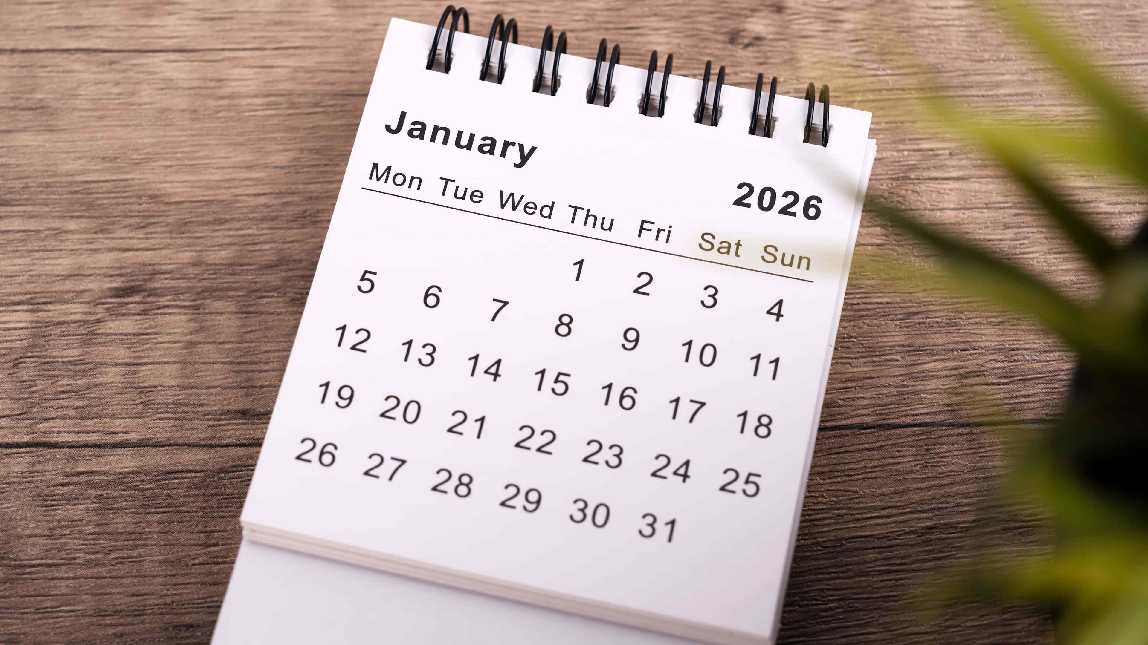 January 2026 Desk Calendar