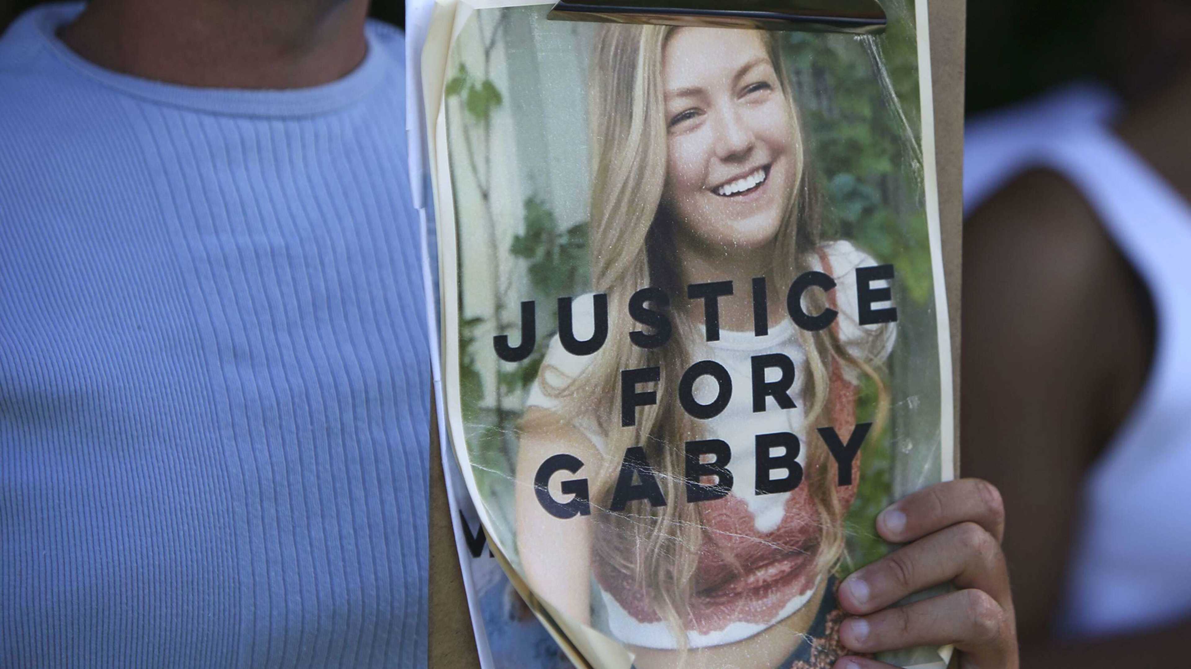 Supporters of Justice for Gabby gathered at the entrance of Myakkahatchee Creek Environmental Park in North Port Florida on Wednesday October 20, 2021. A press conference was scheduled concerning remains related to Brian Laundrie that were discovered in t