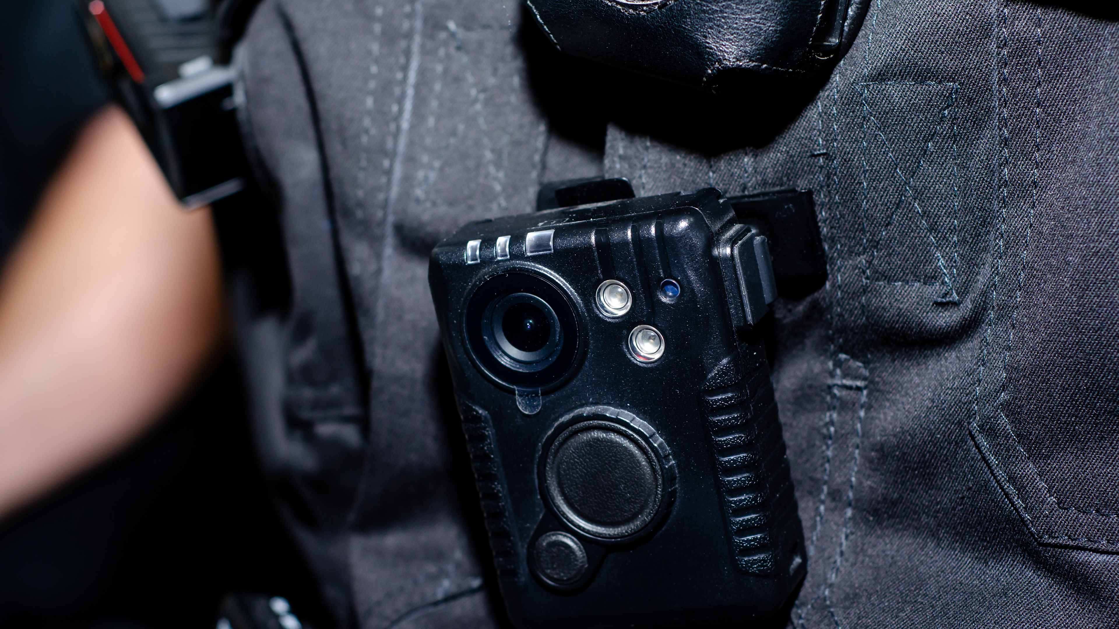 Close-up of police body camera