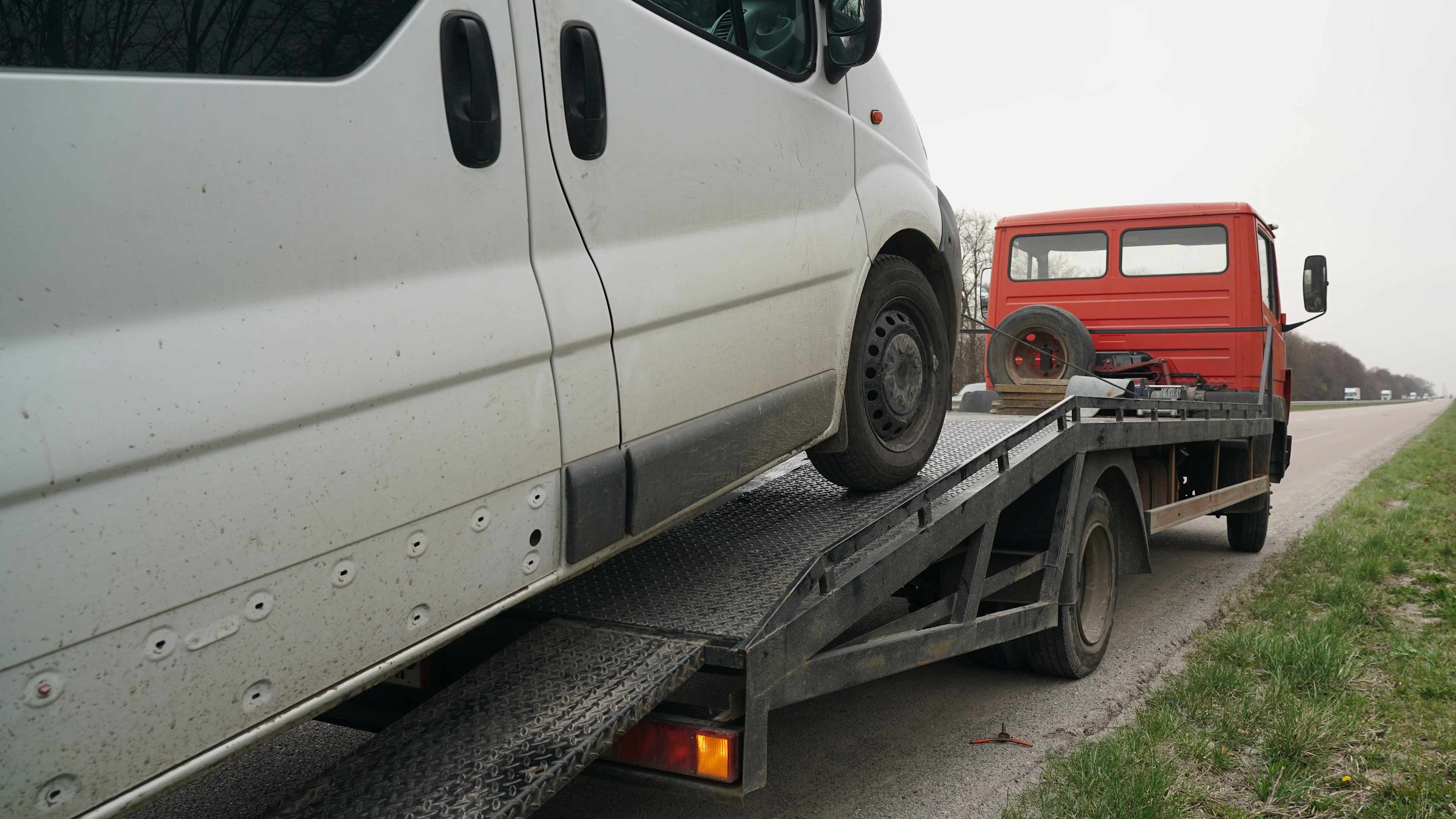 Loading a car onto a tow truck