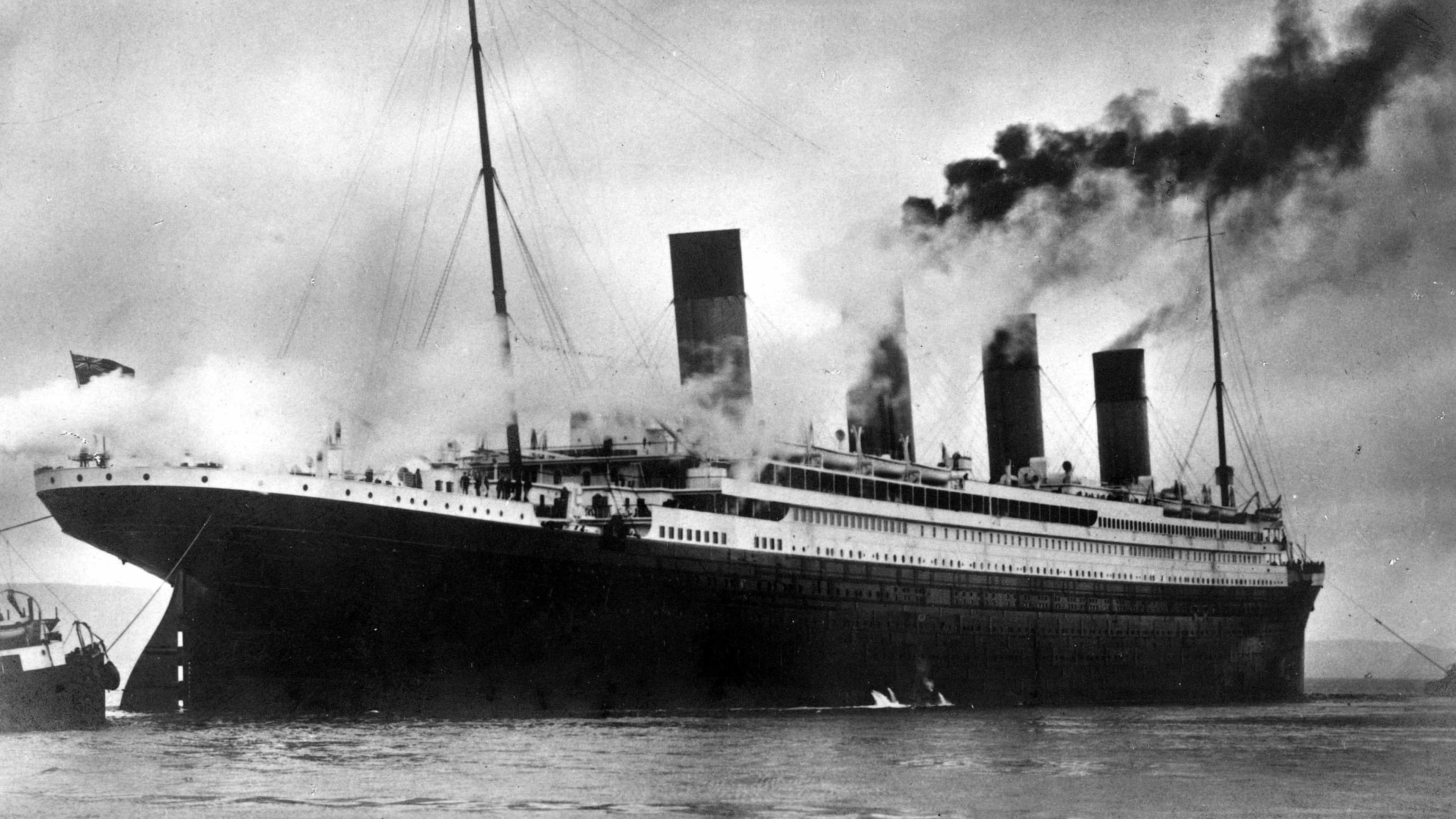 The Titanic at sea before its sinking.