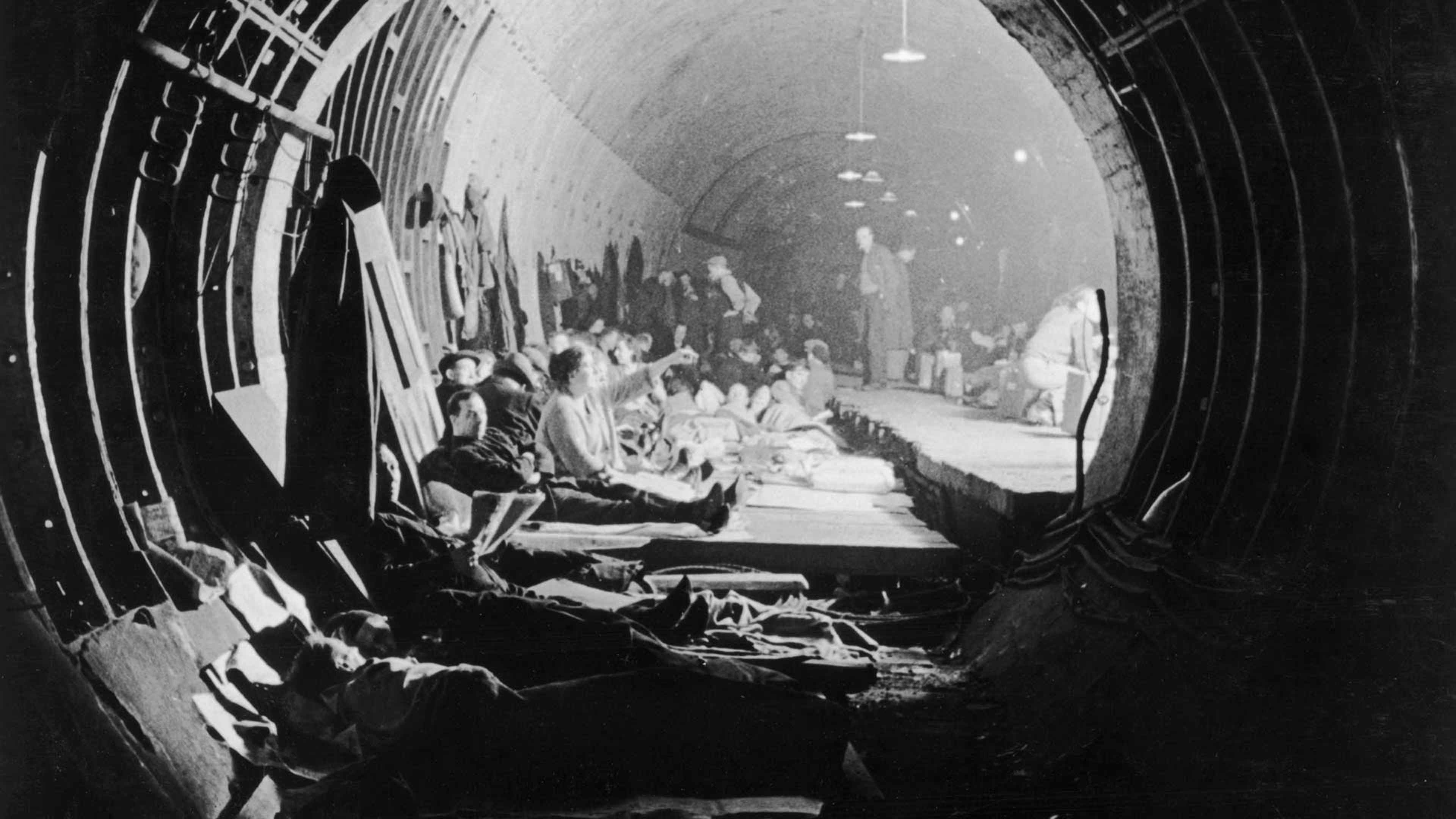 Londoners take shelter in one of the Tube’s actual railway tubes in September 1940, the month the Blitz began.