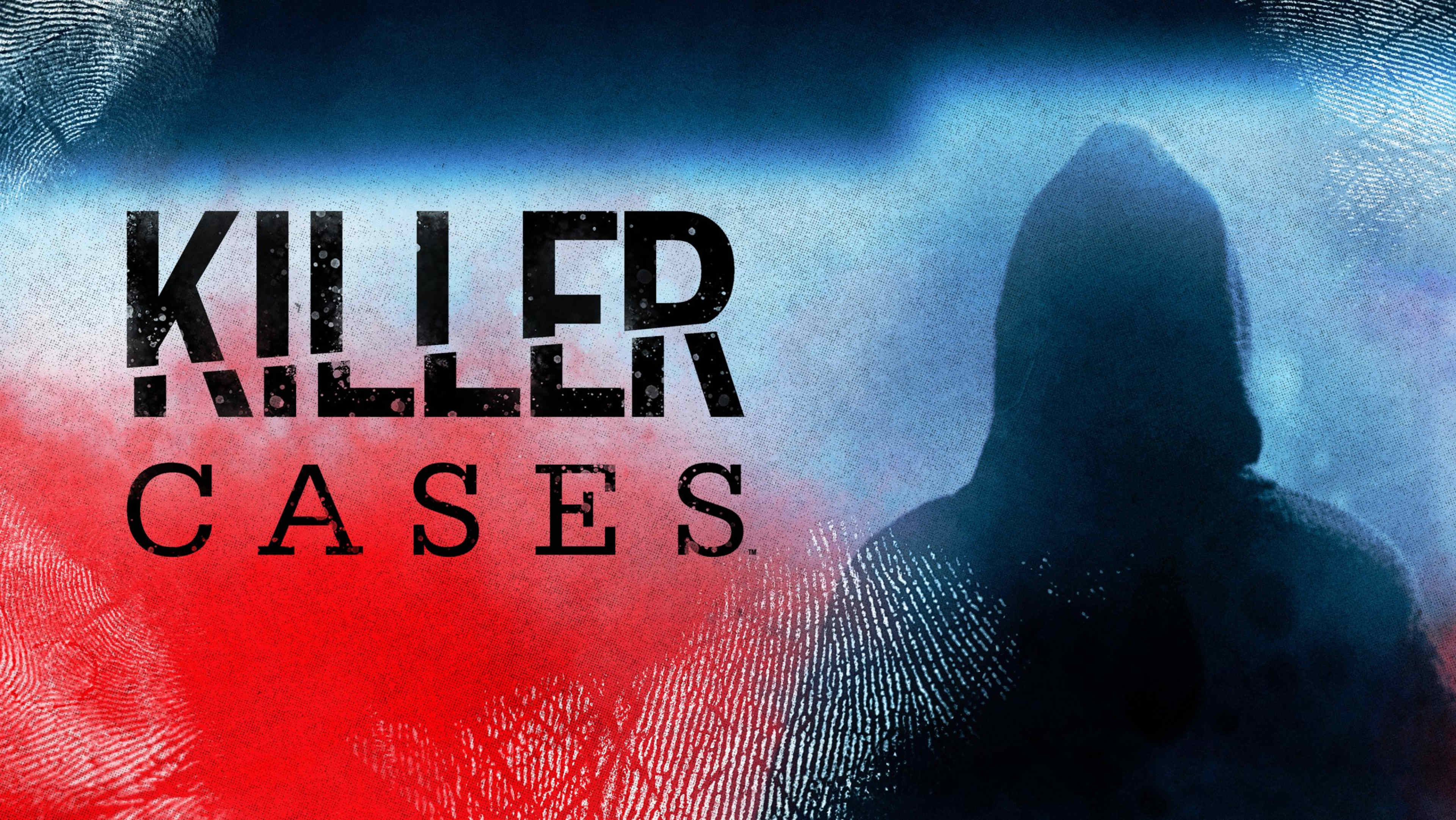 The image depicts a shadowy, hooded figure against a dark, ominous background, with the text "KILLER CASES" prominently displayed in the foreground.