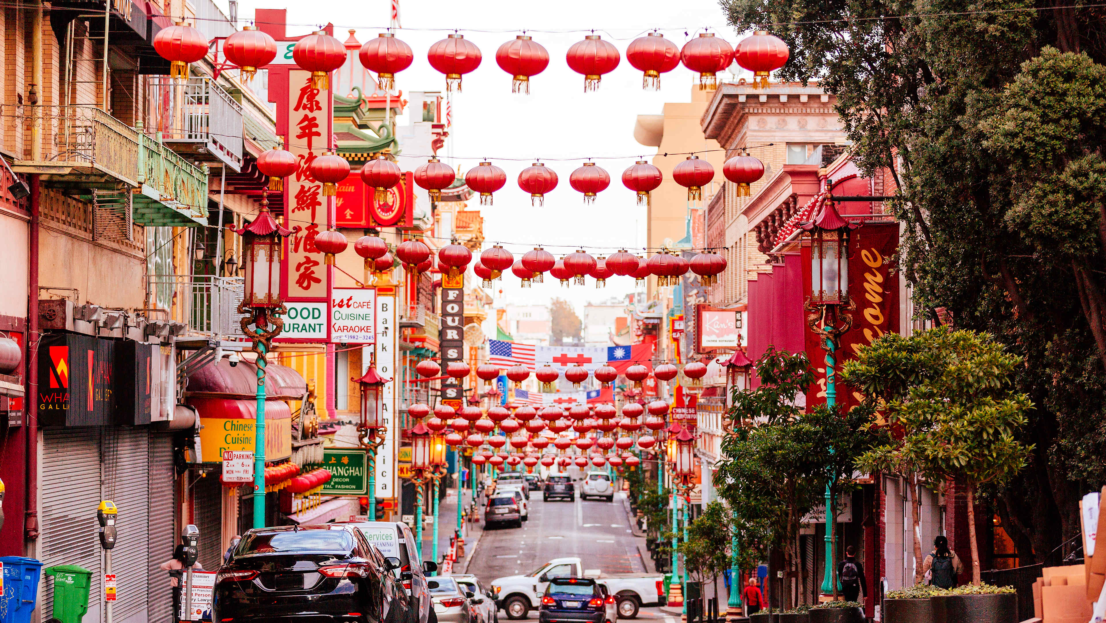 Chinatown street decorated with traditional Chinese lanterns, San Francisco, USA