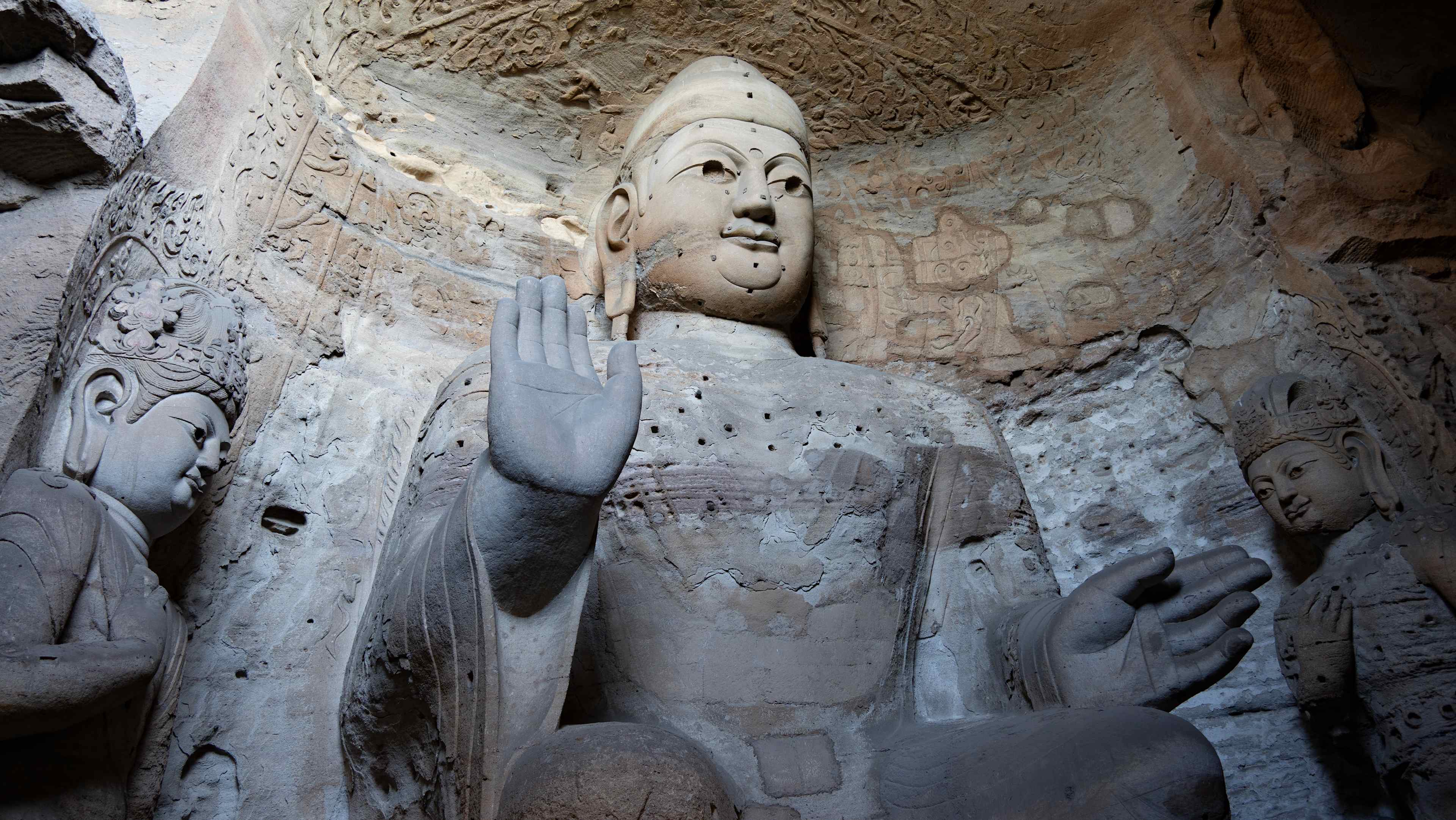 Shanxi Datong Yungang Grottoes giant Buddha statue, China's ancient architectural tourist attractions, purely man-made by the ancient people to bring a huge culture shock