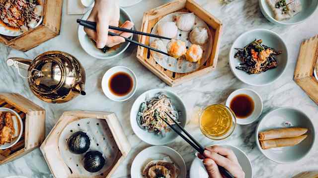 Chinese dim sum at a restaurant.