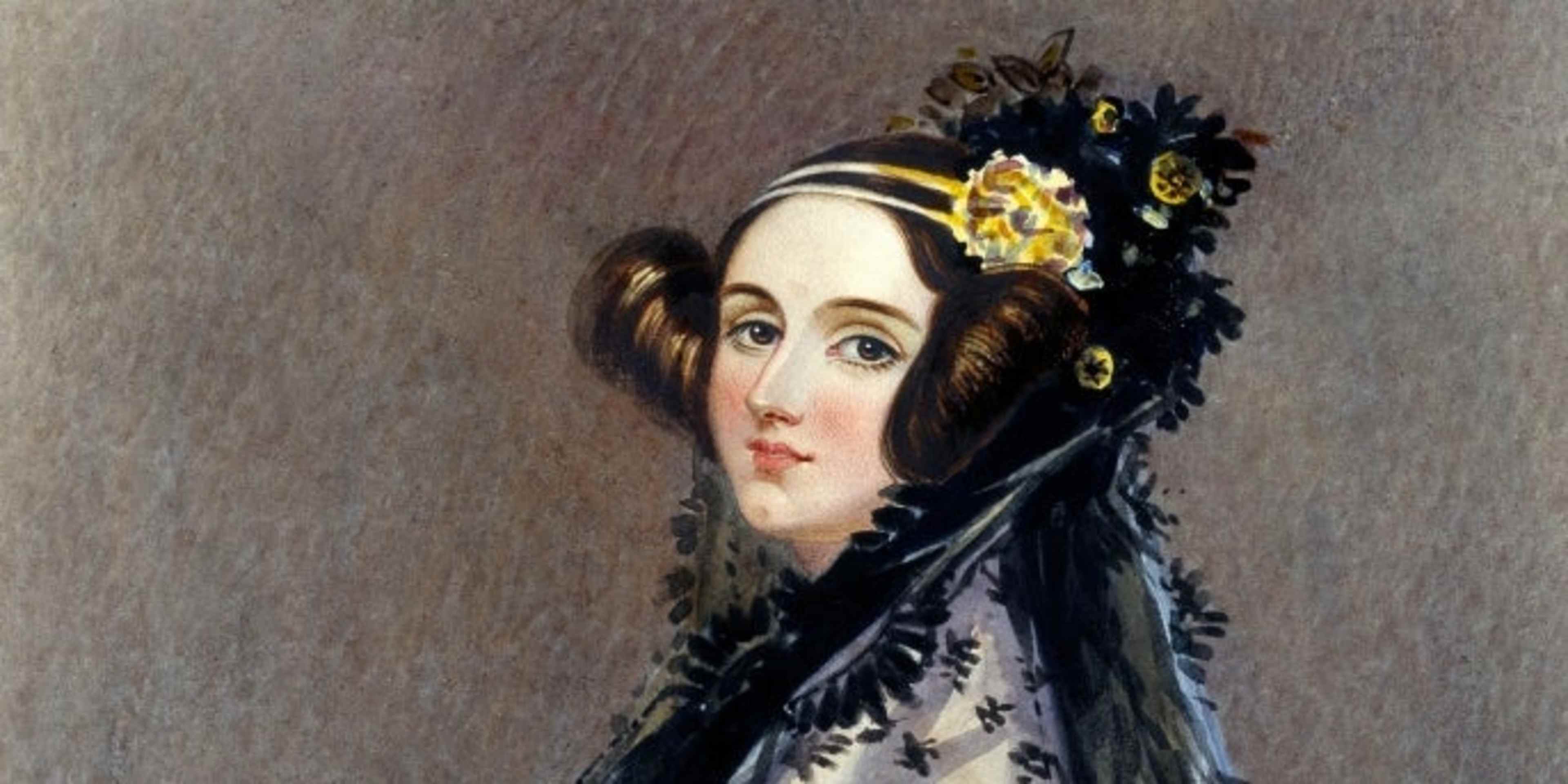 Watercolour portrait by Alfred Edward Chalon of Ada King wearing evening dress with a mantilla and holding a fan. Augusta Ada King, Countess of Lovelace (1815-1852) was the daughter of the great Romantic poet Lord Byron (1788-1824). She was a writer and a trained mathematician. King acquired fame by working with Charles Babbage (1791-1871) on the world's first computer, the �Analytical Engine�, which could carry out many different types of calculations. She designed several computer programmes for the engine which were coded onto cards with holes punched in them - thus becoming the world's first computer programmer.