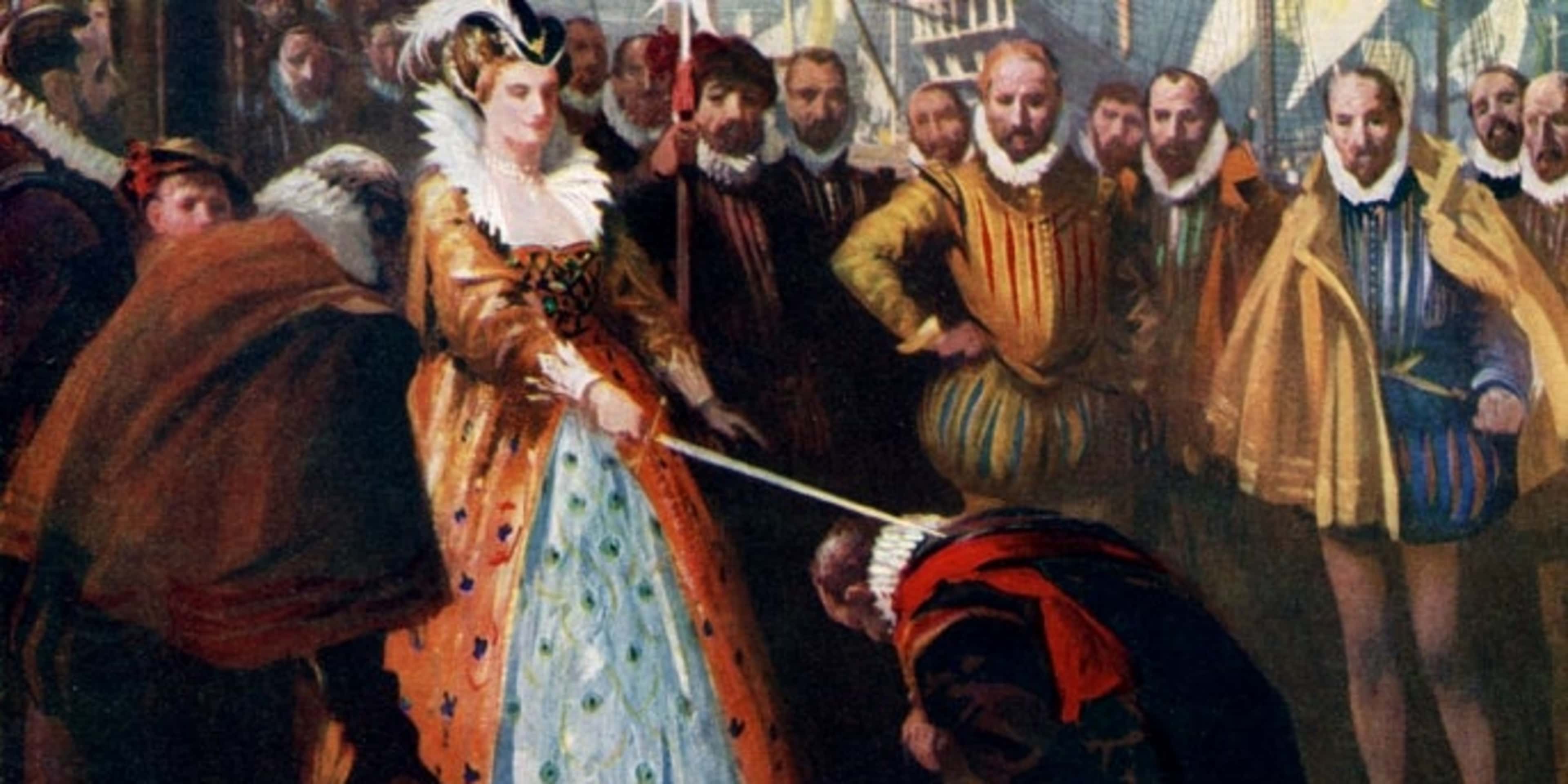 Queen Elizabeth Knighting Sir Francis Drake.