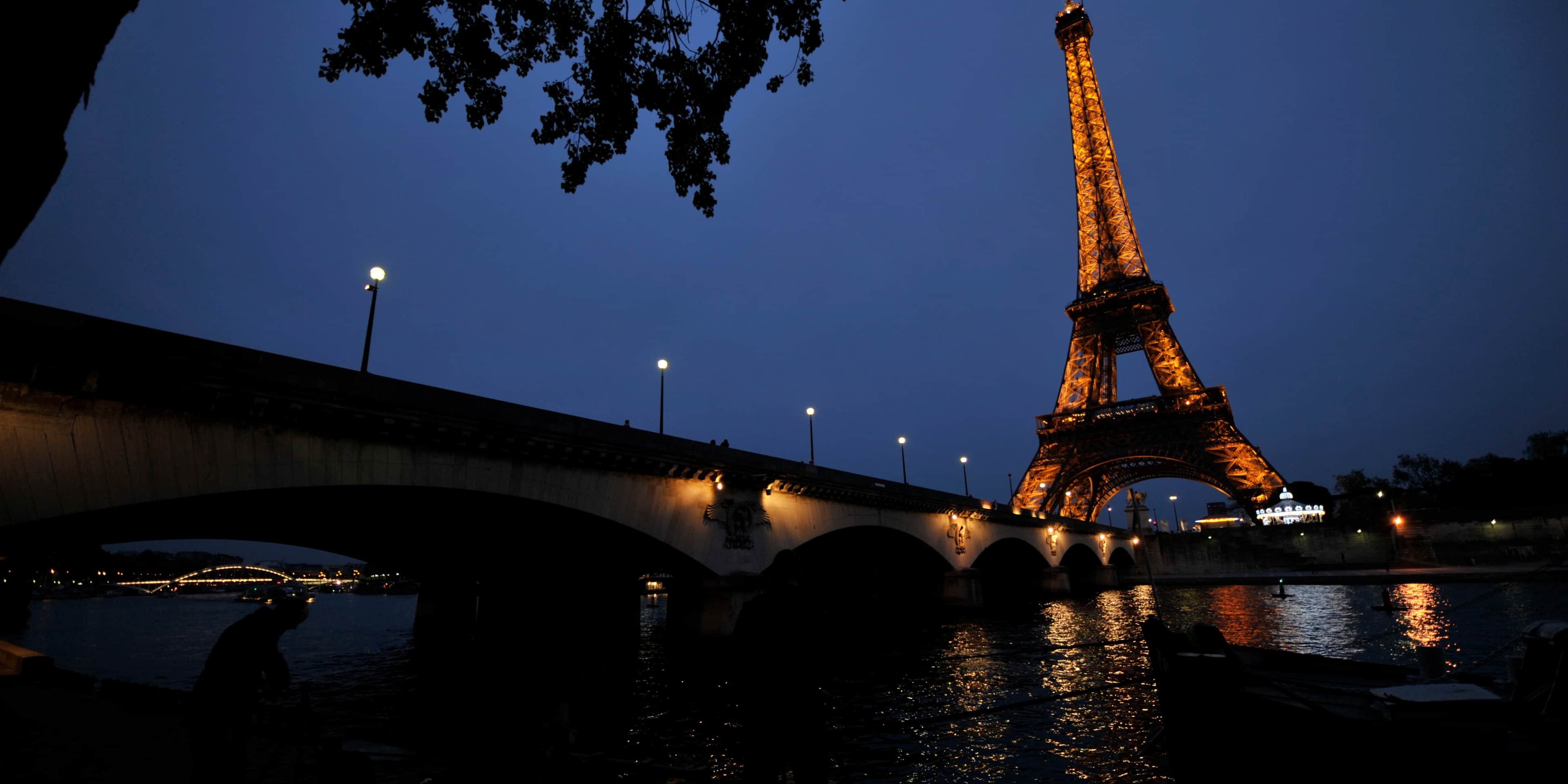 The Eiffel Tower in Paris, France at night.