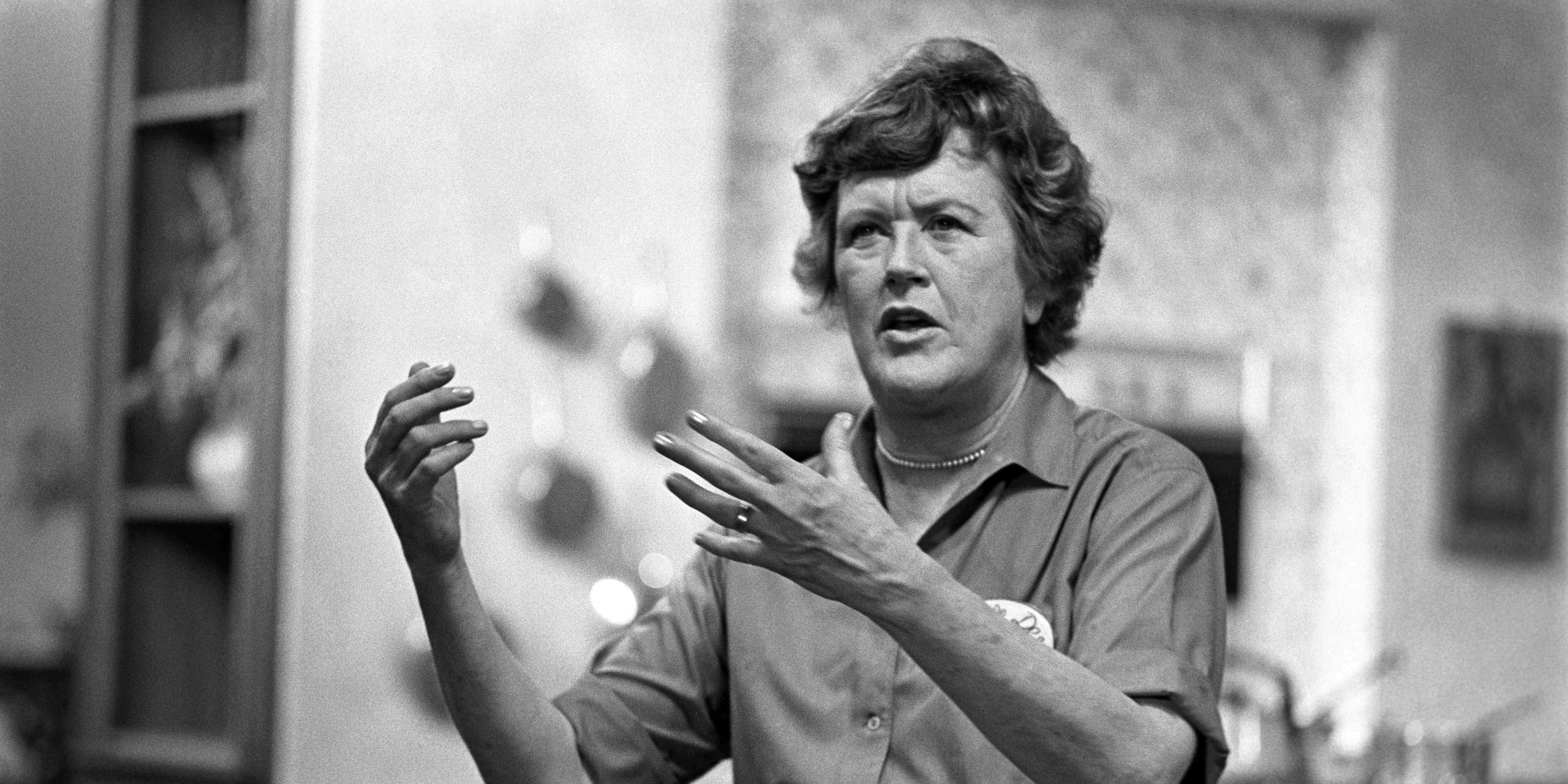 Chef and cookbook author Julia Child on the set of her television show in Boston, Massachusets