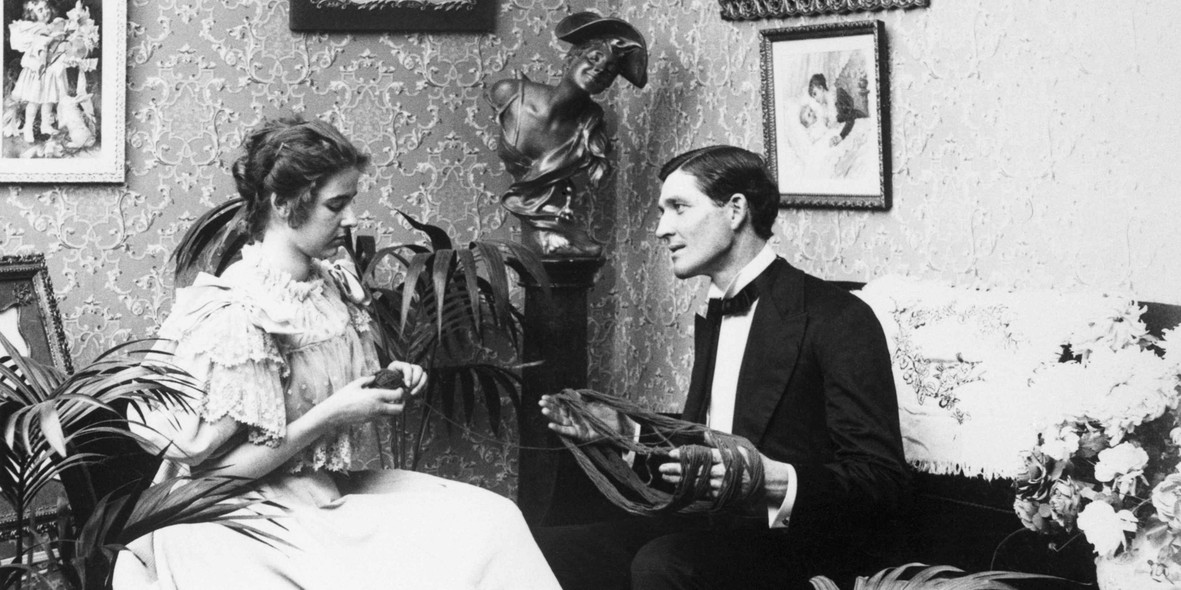 Victorian Couple Alone Knitting