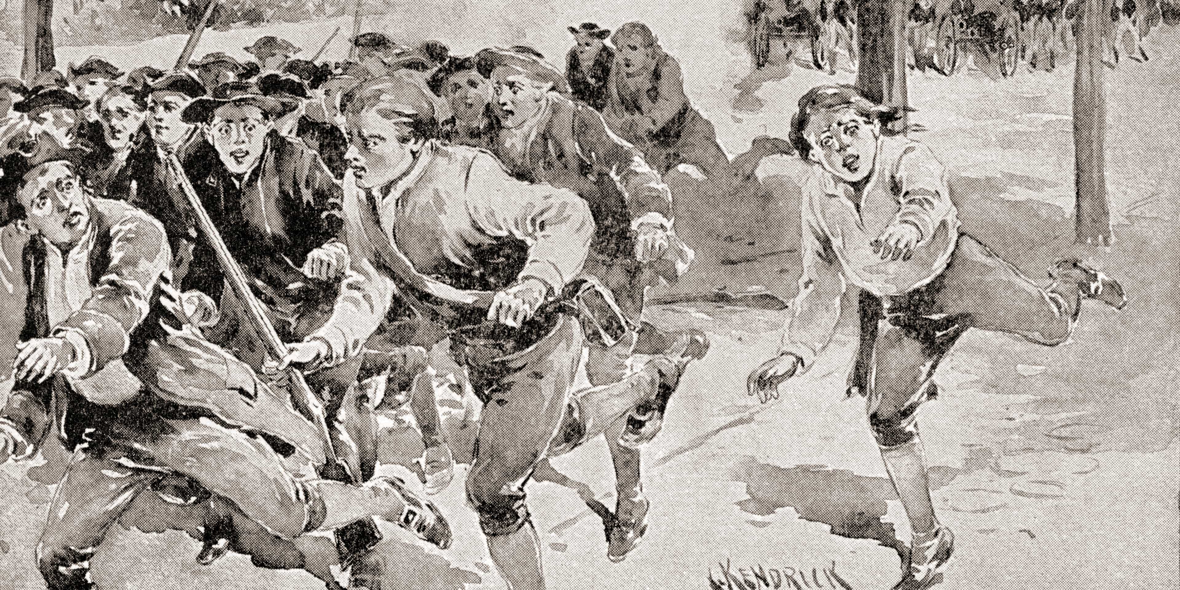 Troops pursue rebels during Shays' Rebellion, Massachusetts, America, 1786-1787.
