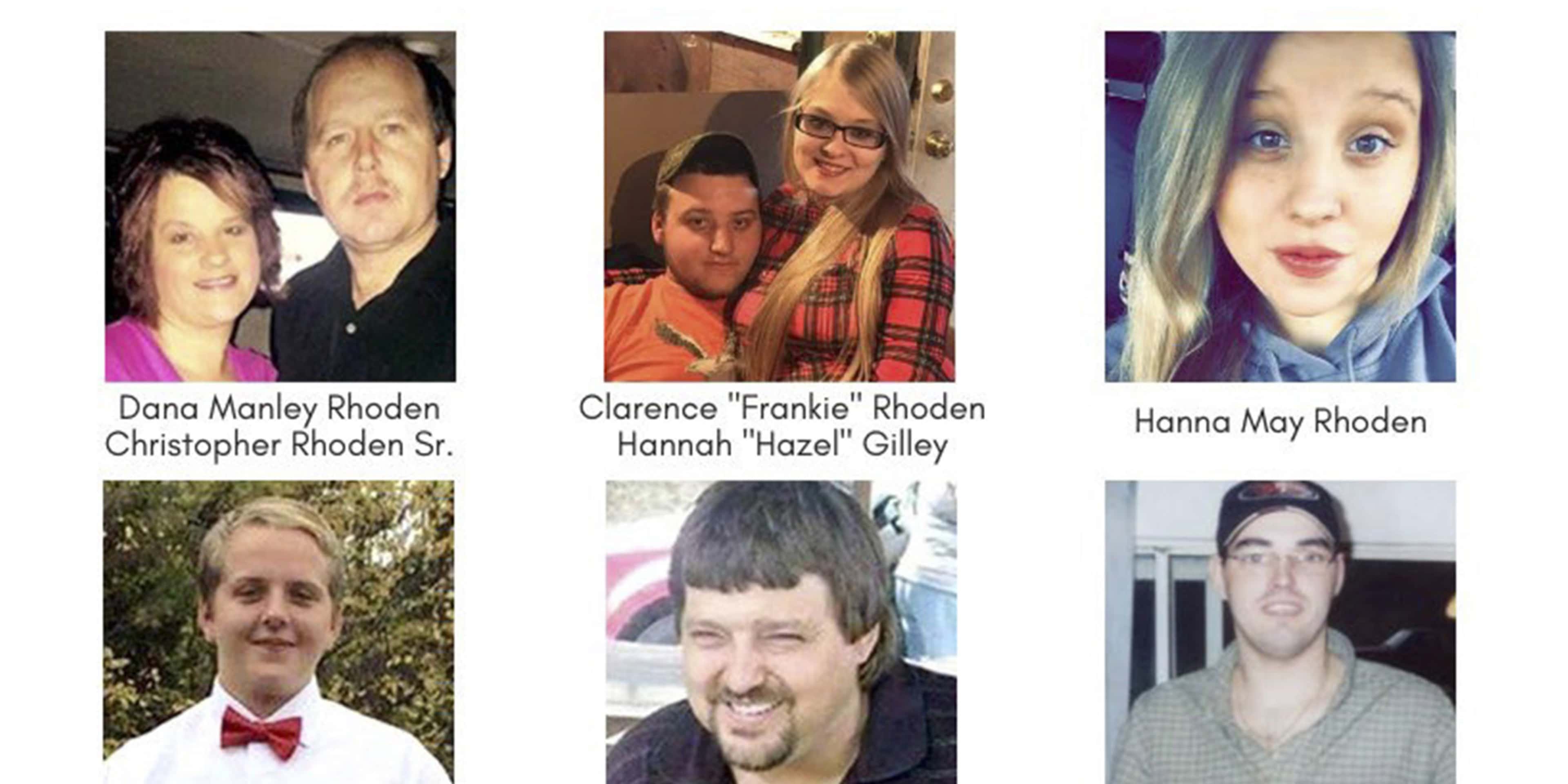 The image displays a collage of six photographs featuring various individuals, including a middle-aged couple, a young woman, and several men of different ages. The backgrounds vary, with some images taken indoors and others outdoors.