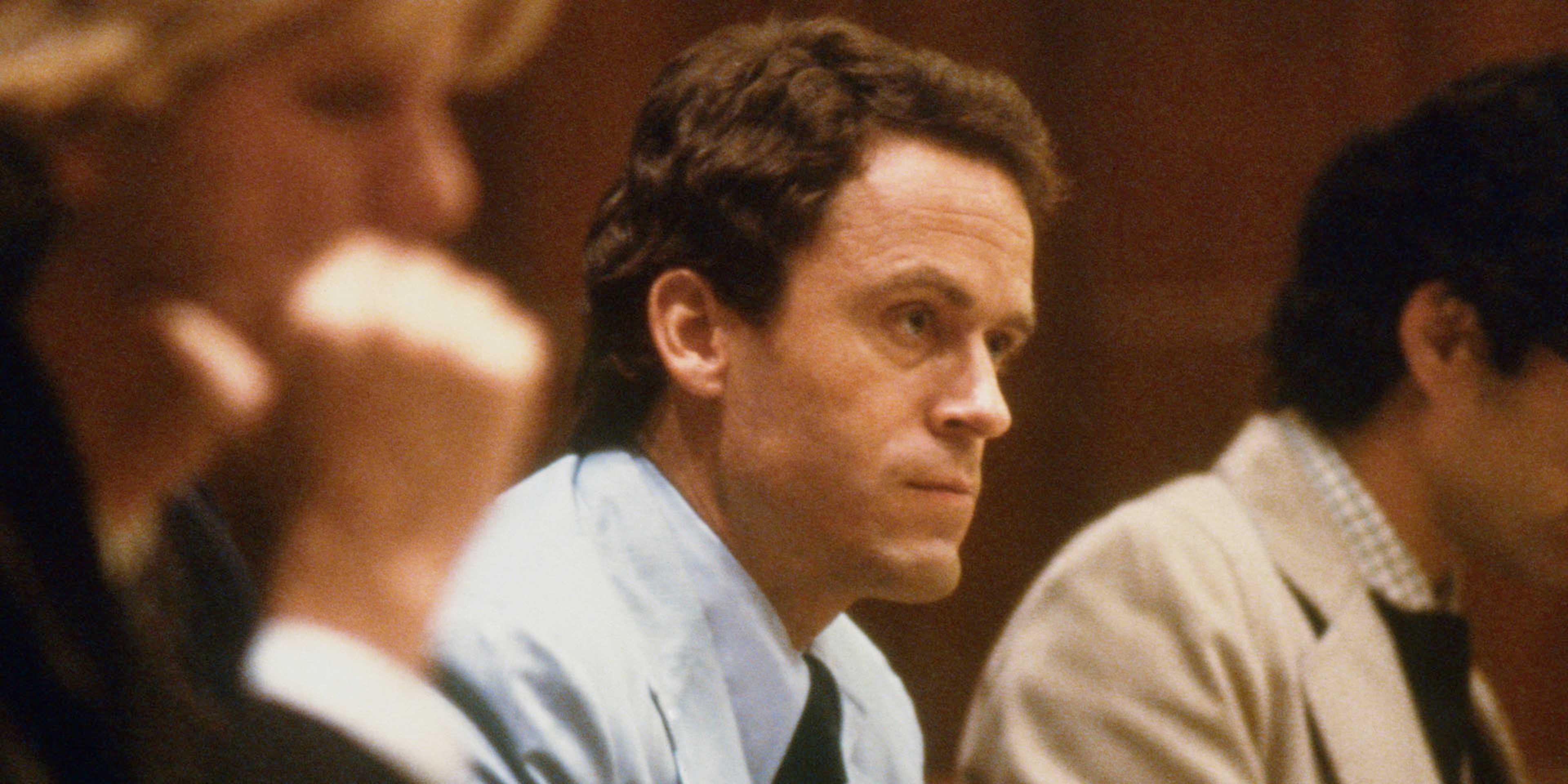 Mass Murderer Theodore Bundy with Lawyers in Courtroom