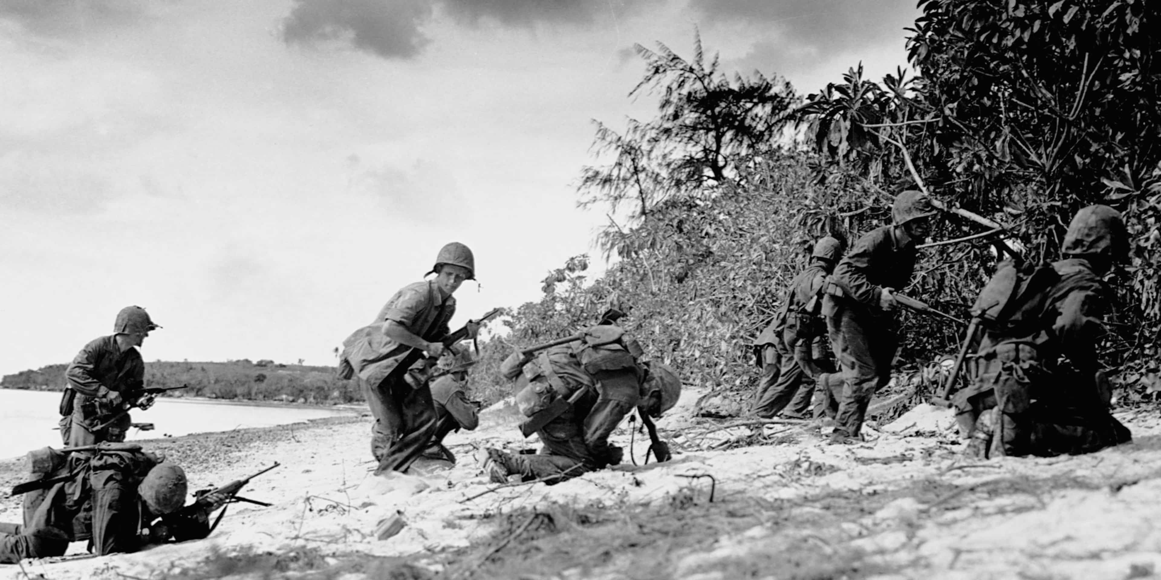 US Marines on the beach during the invasion of Saipan, 1944 World War II, Battle of Saipan WWII