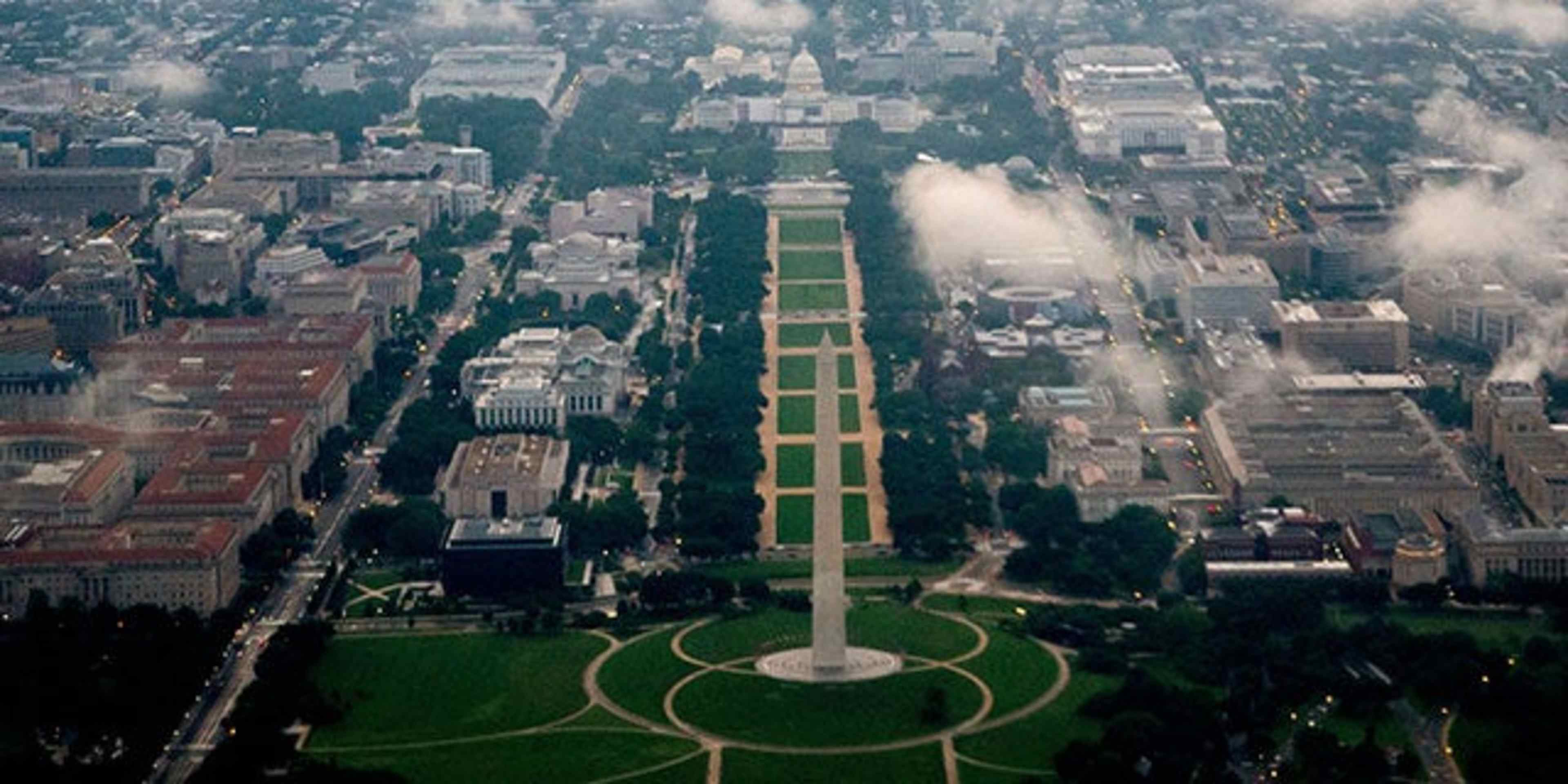 Aerial view of the U.S. Capitol and Washington Monument in Washington, D.C.,