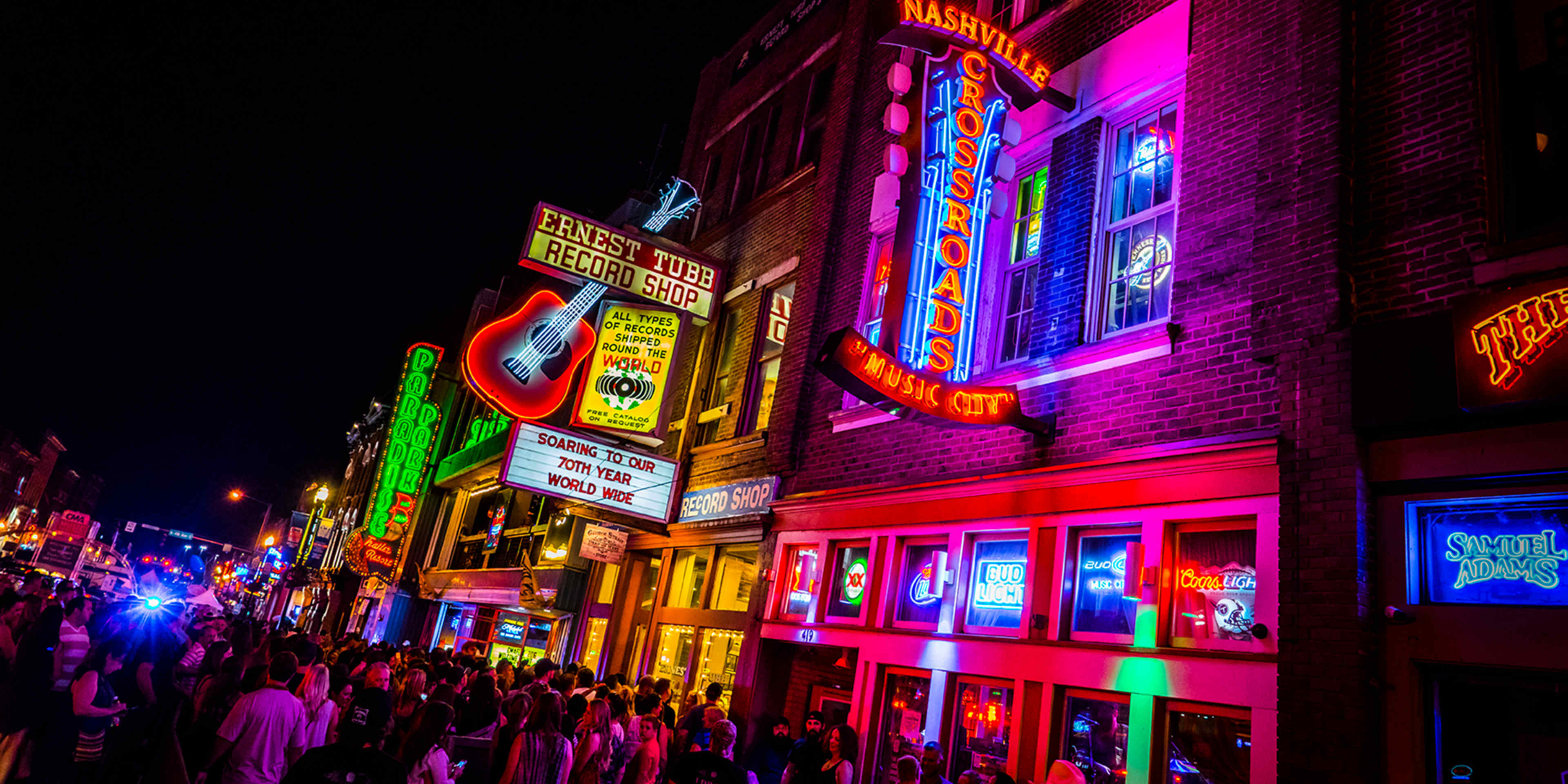 Neon signs on Lower Broadway (Nashville) at Night