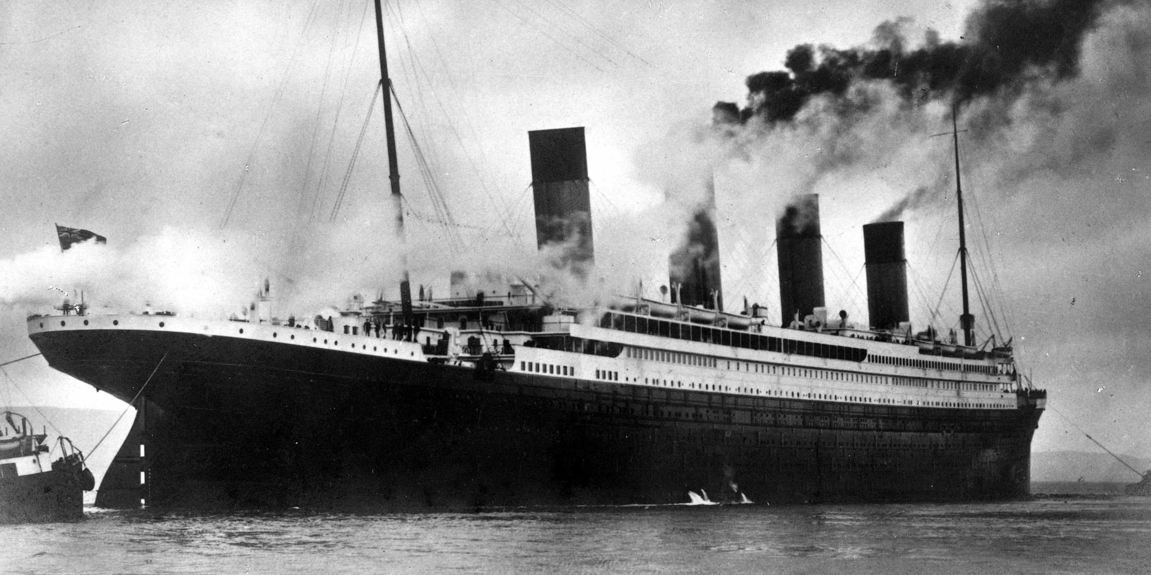 The Titanic at sea before its sinking.