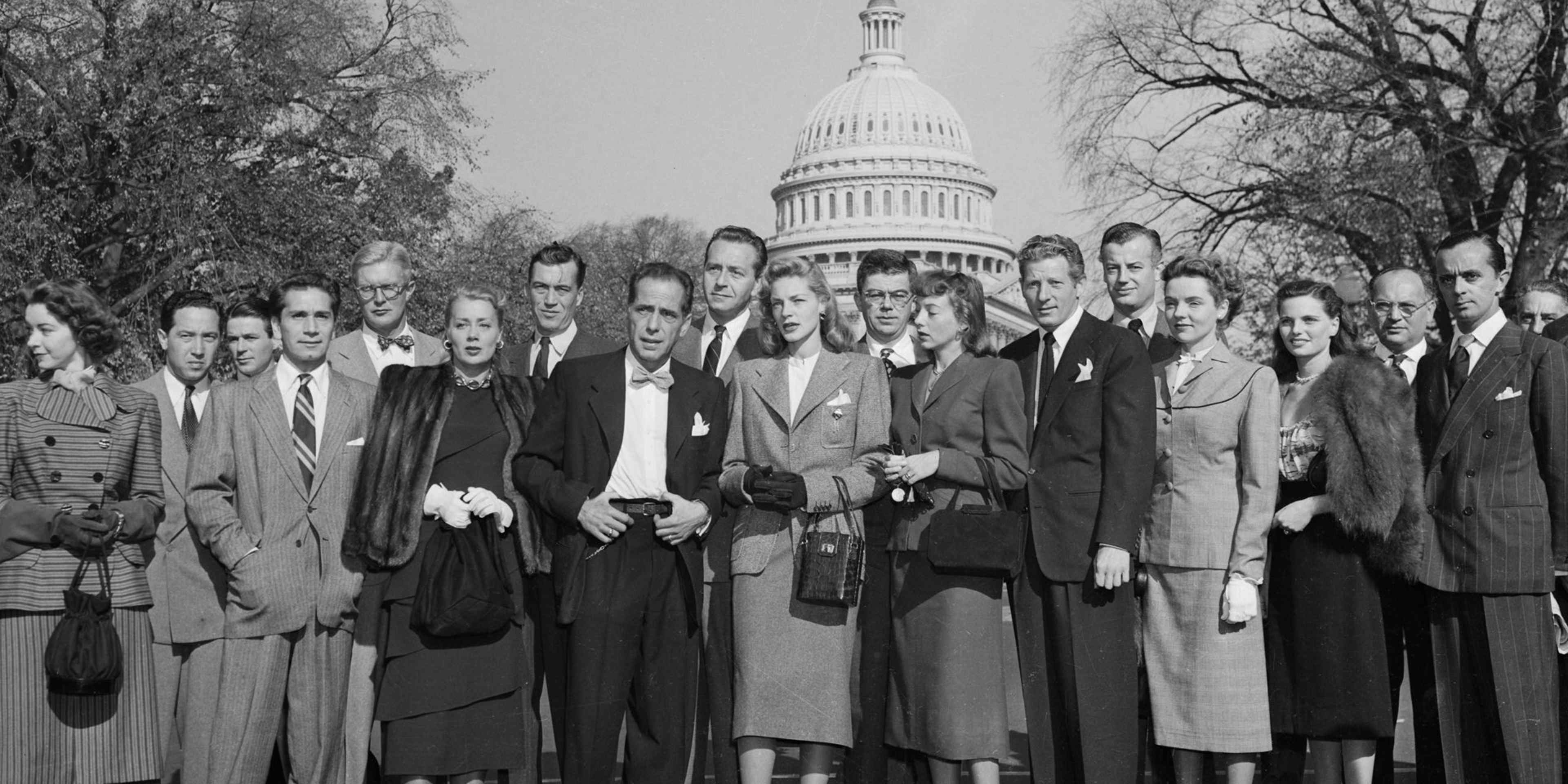 A group of Hollywood celebrities are shown here as they arrived at the Capitol this morning to protest the tactics of the House UnAmerican Activities Committee's Investigation into alleged Hollywood Communism