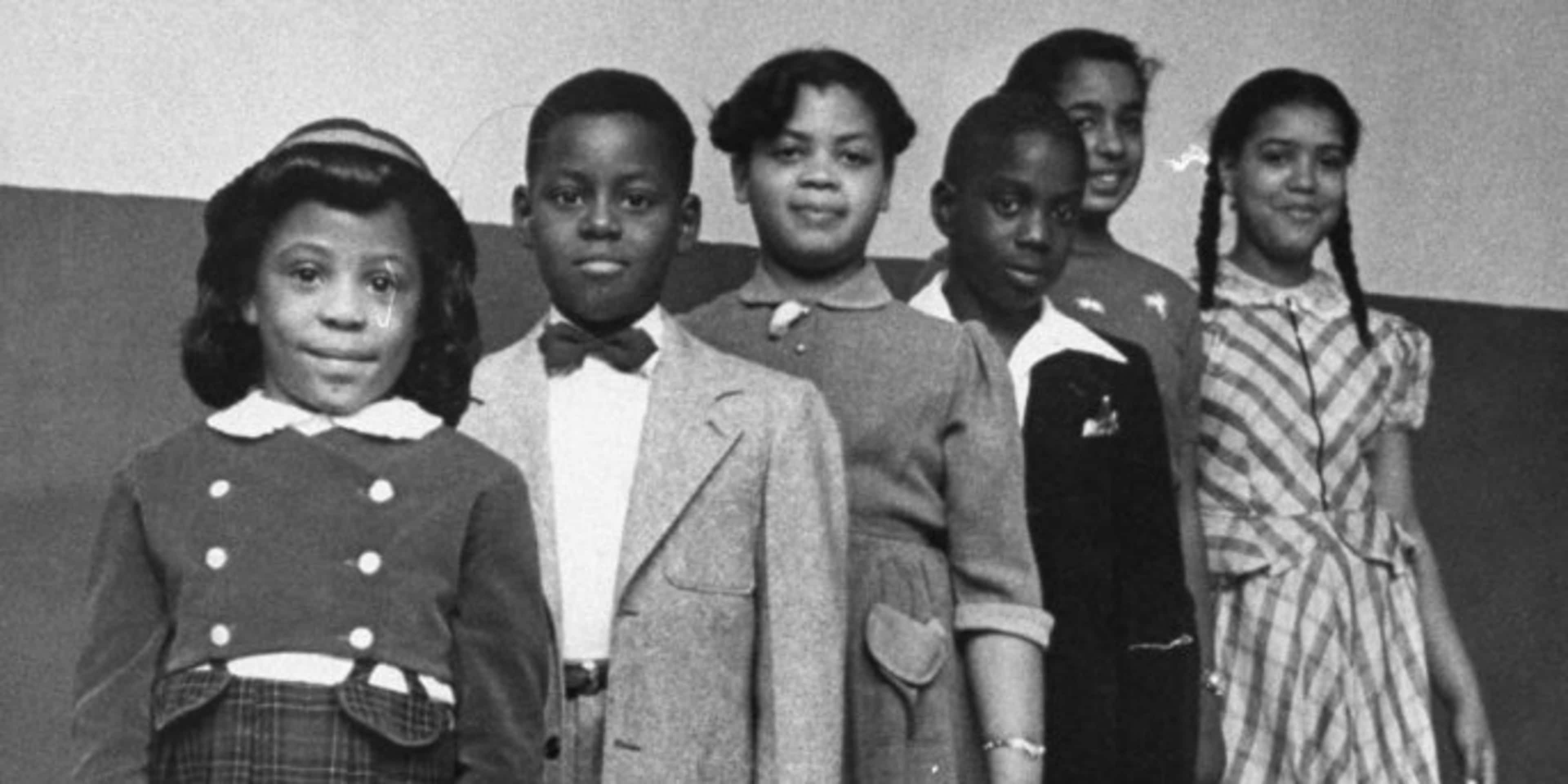 The children involved in the landmark Civil Rights lawsuit Brown v. Board of Education, which challenged the legality of American public school segregation: Vicki Henderson, Donald Henderson, Linda Brown, James Emanuel, Nancy Todd, and Katherine Carper.