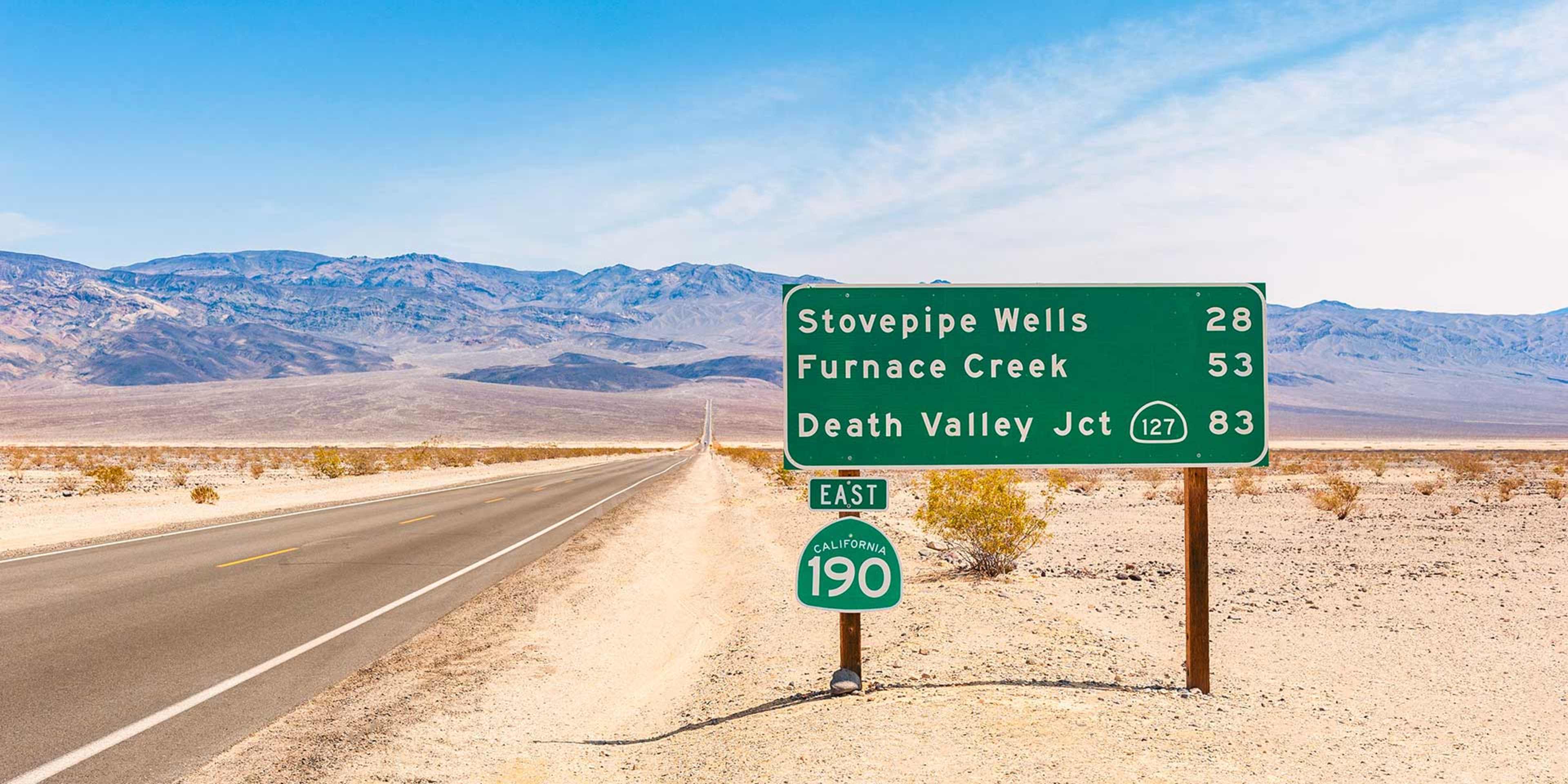 Directional sign to destinations in Death Valley, California.