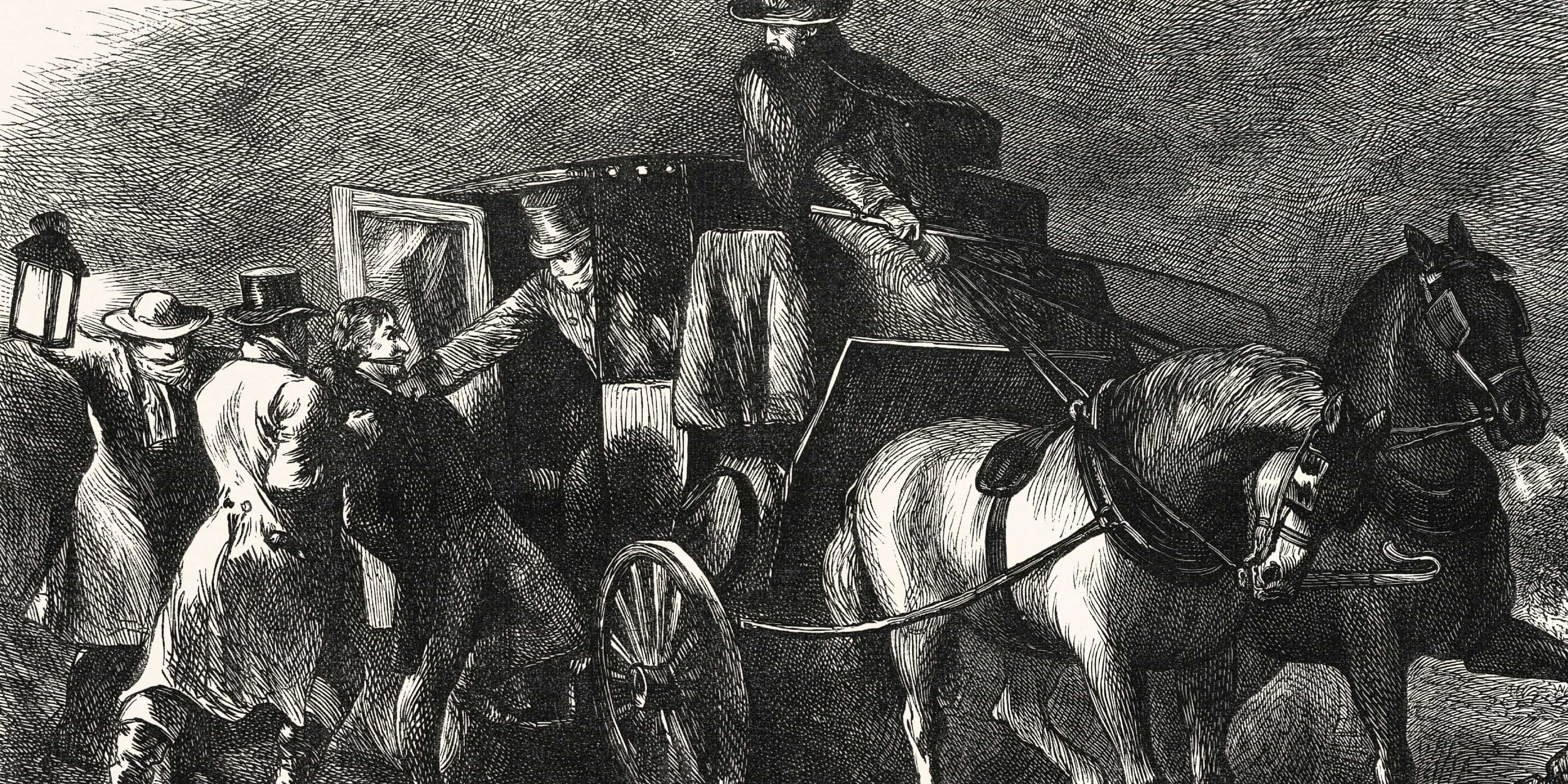An illustration depicting the alleged abduction of anti-freemason William Morgan.