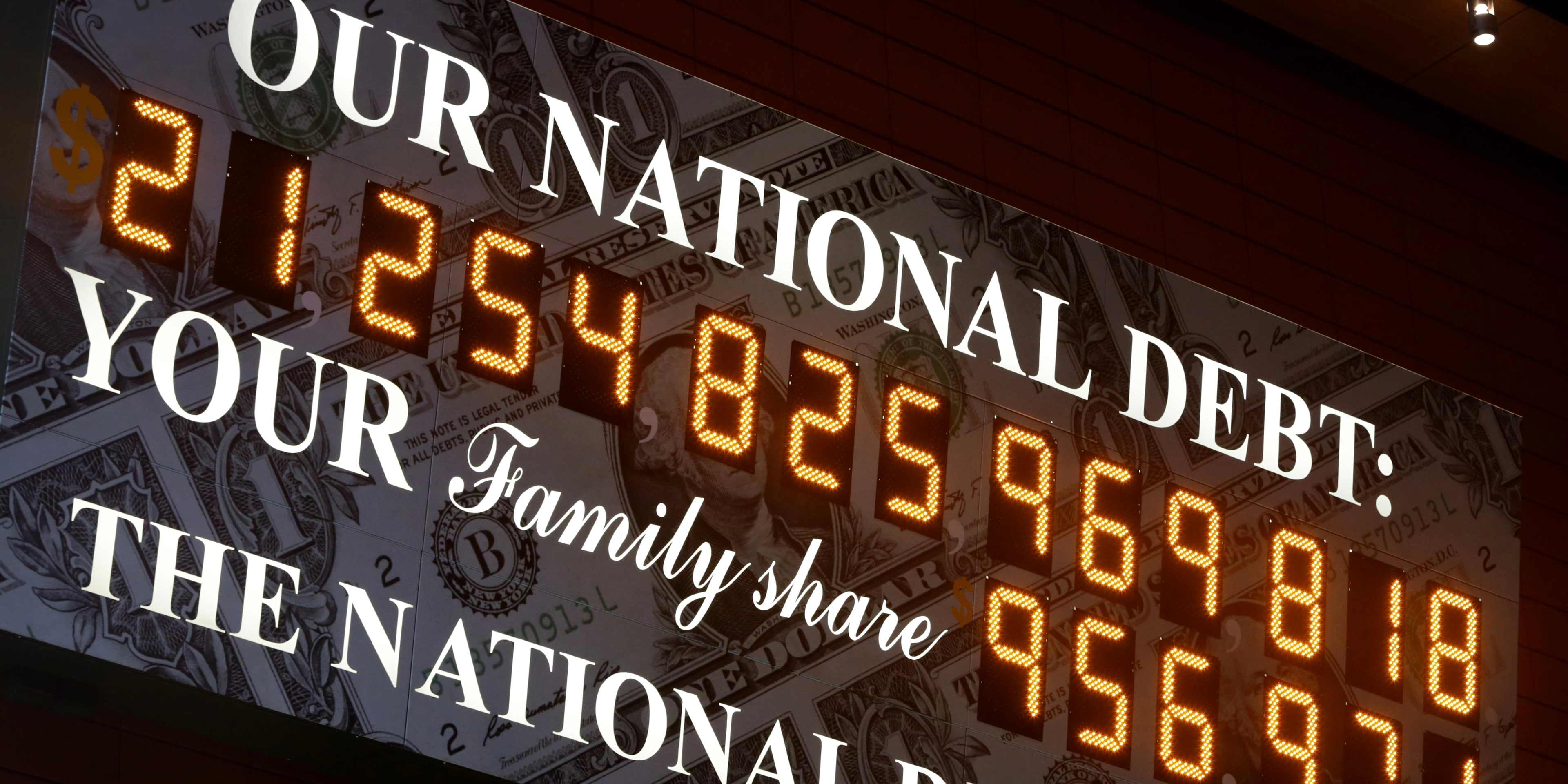 The National Debt Clock in Manhattan, New York, created by Seymour Durst, seen outside of the Bank of America Tower on September 20, 2018.