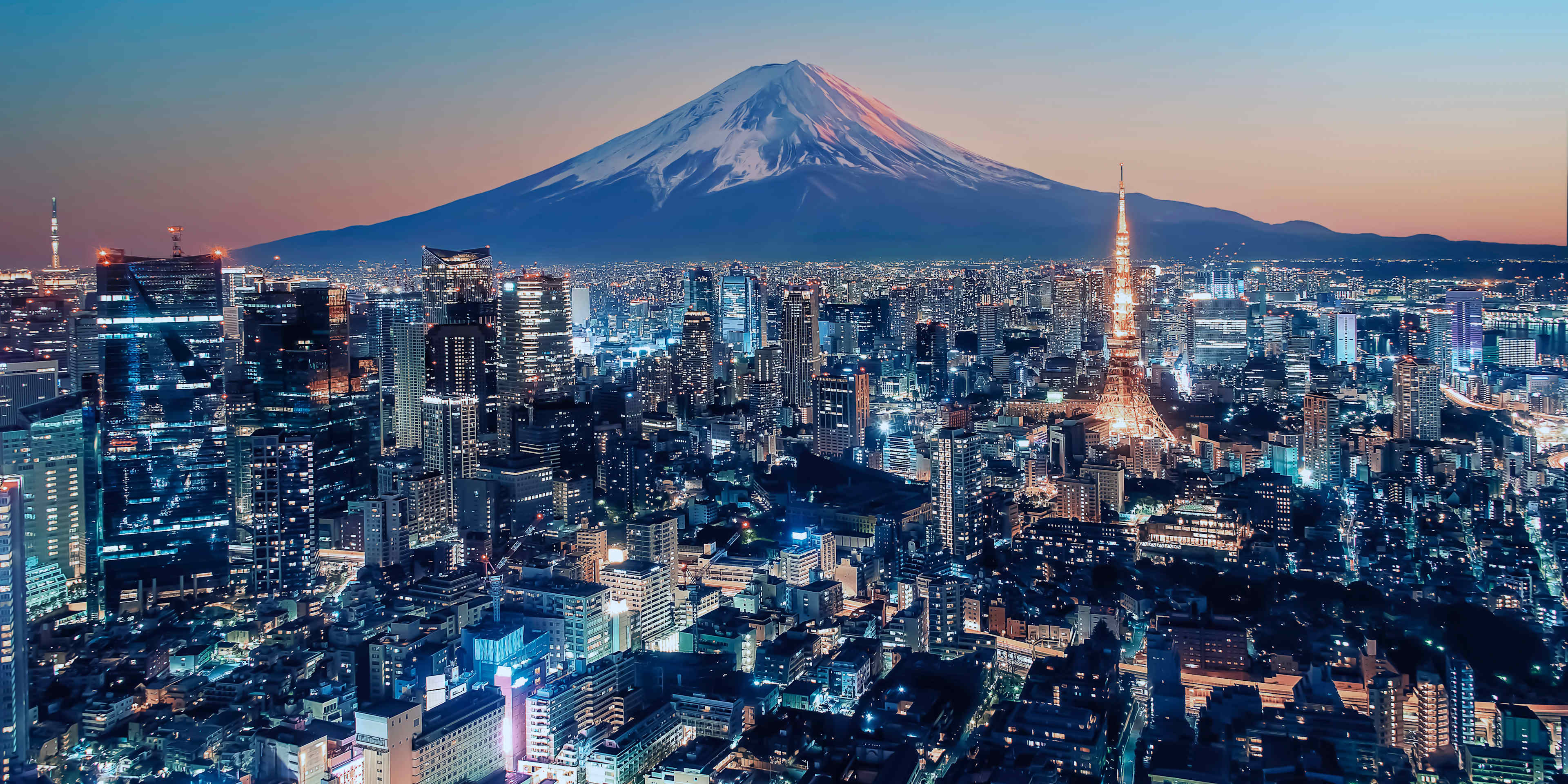 Tokyo, Japan illuminated at sunset.