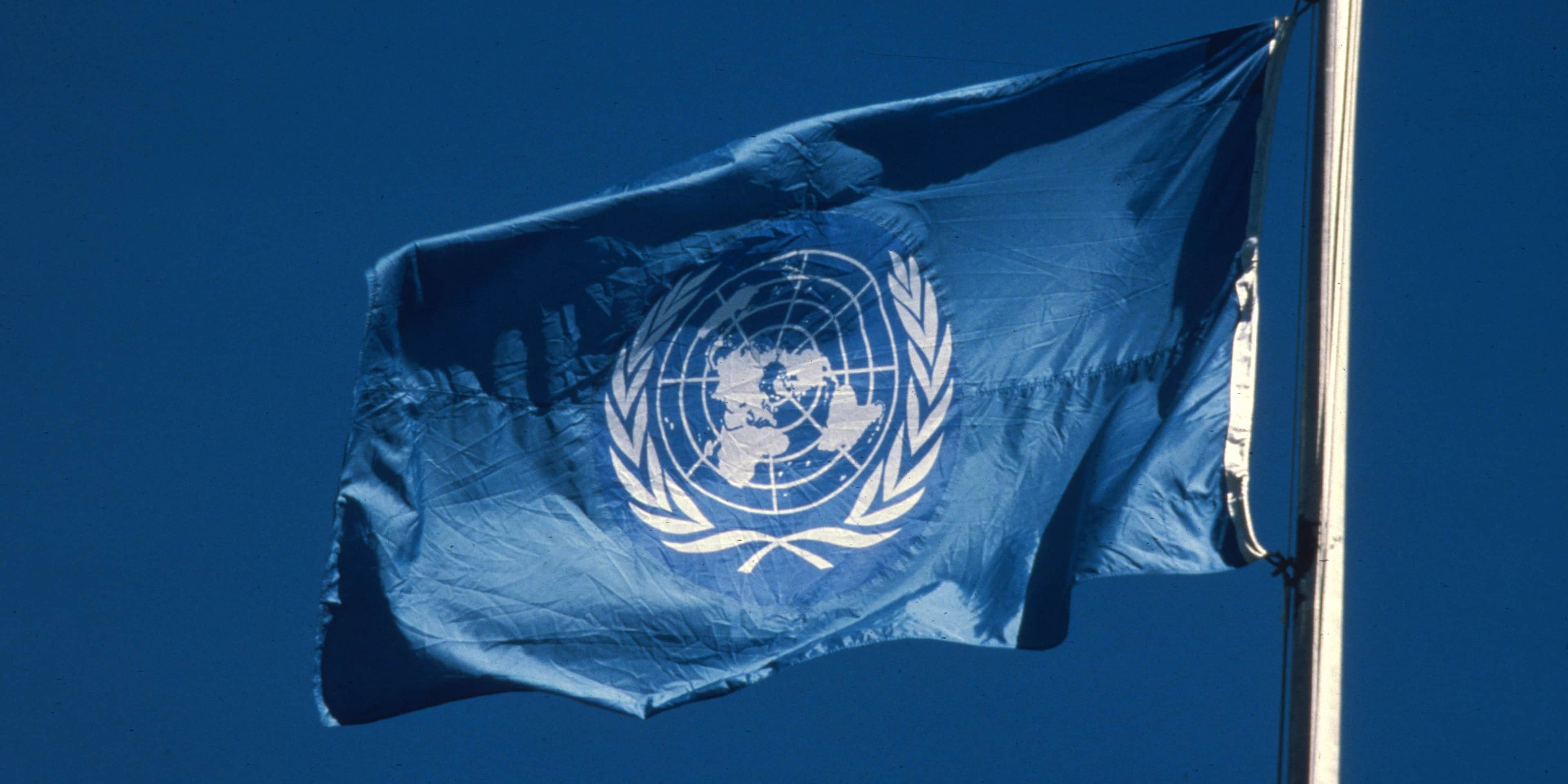 circa 1955: A United Nations flag.