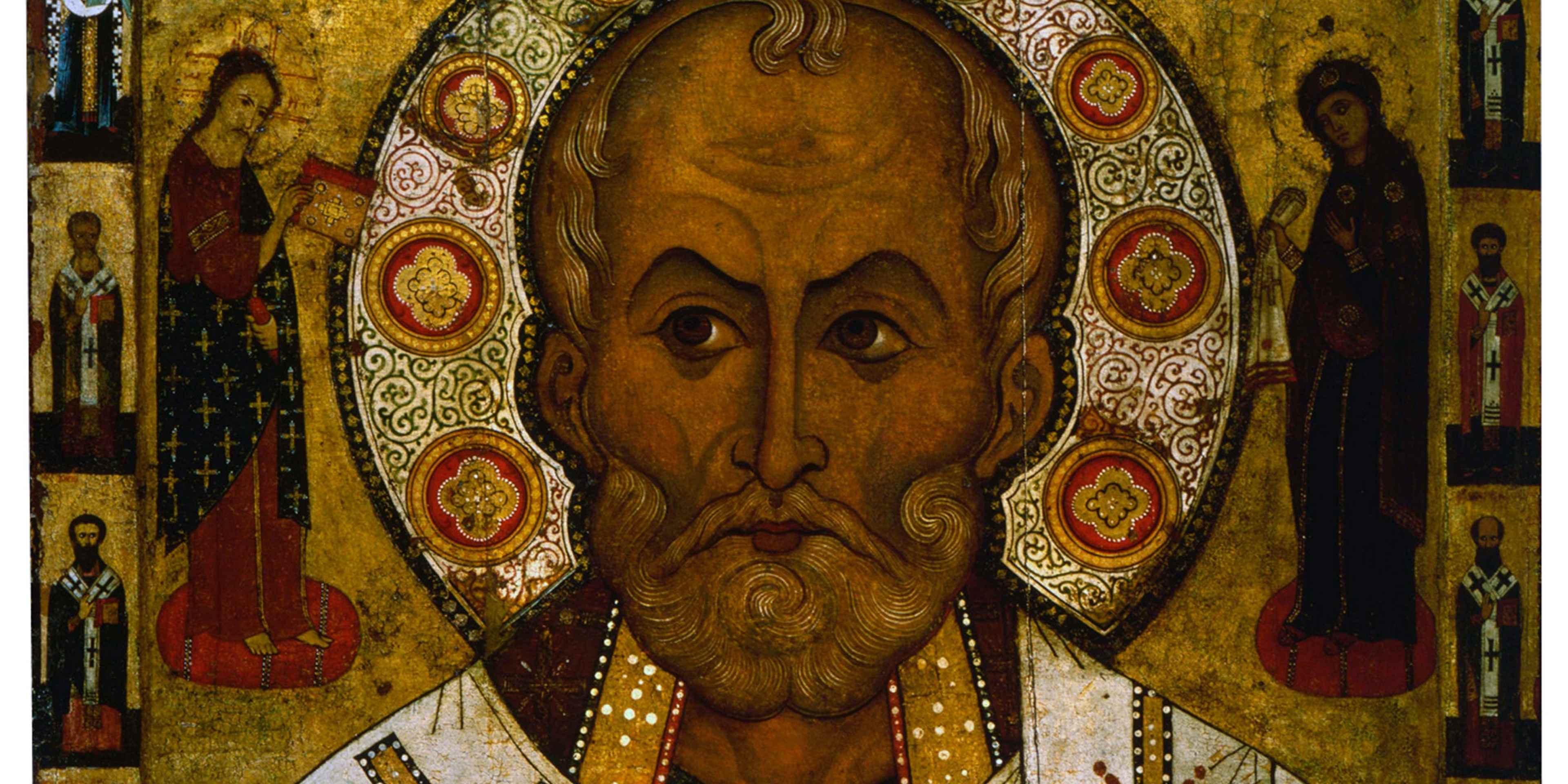 'Saint Nicholas of Lipna', 1294. Petrov, Alexa (Late 13th century). Russian icon painting. Found in the collection of the State Open-air Museum of History and Architecture Novgorodian Kremlin, Novgorod.