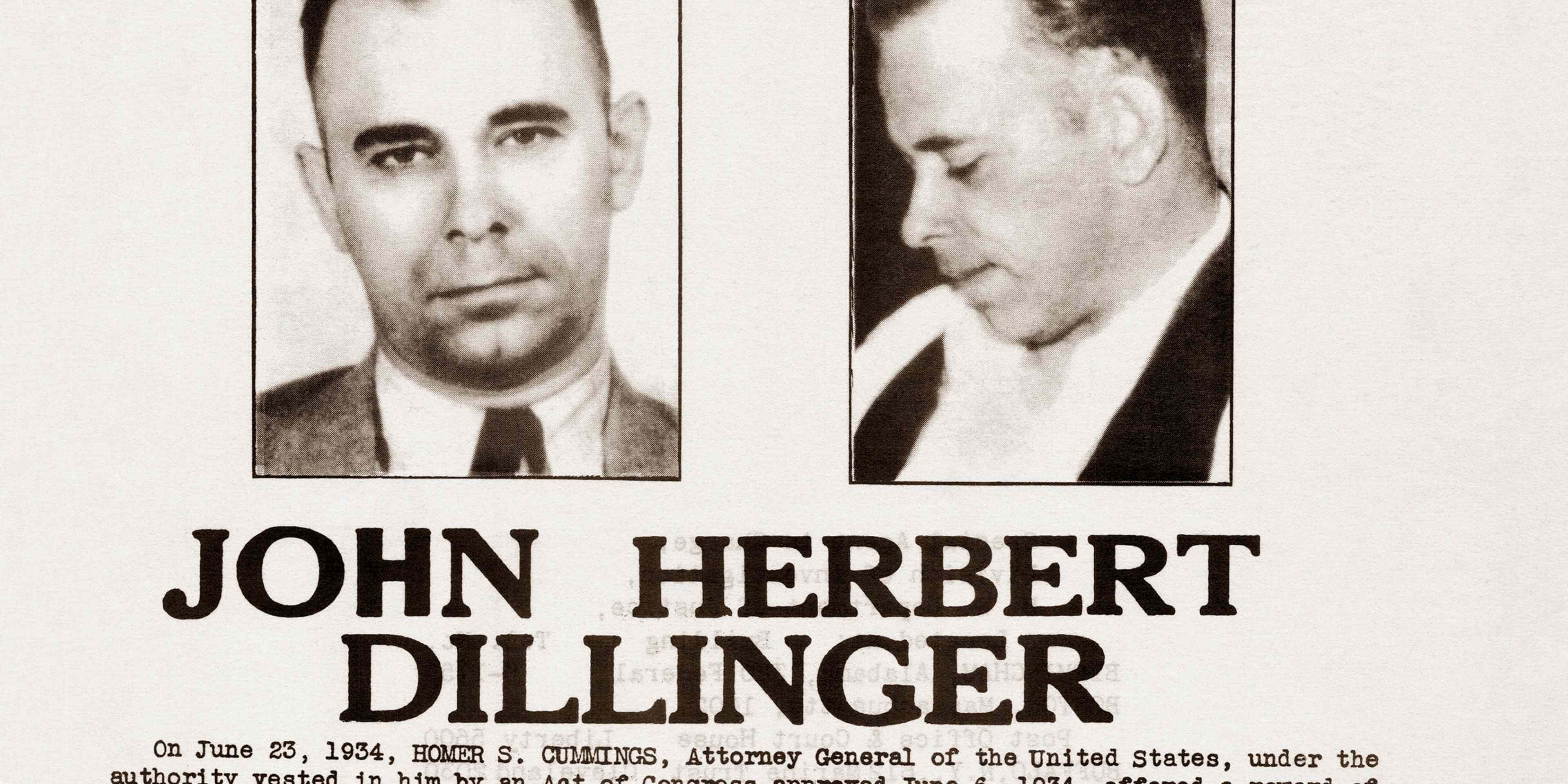 A John Dillinger wanted poster. - stock photo
