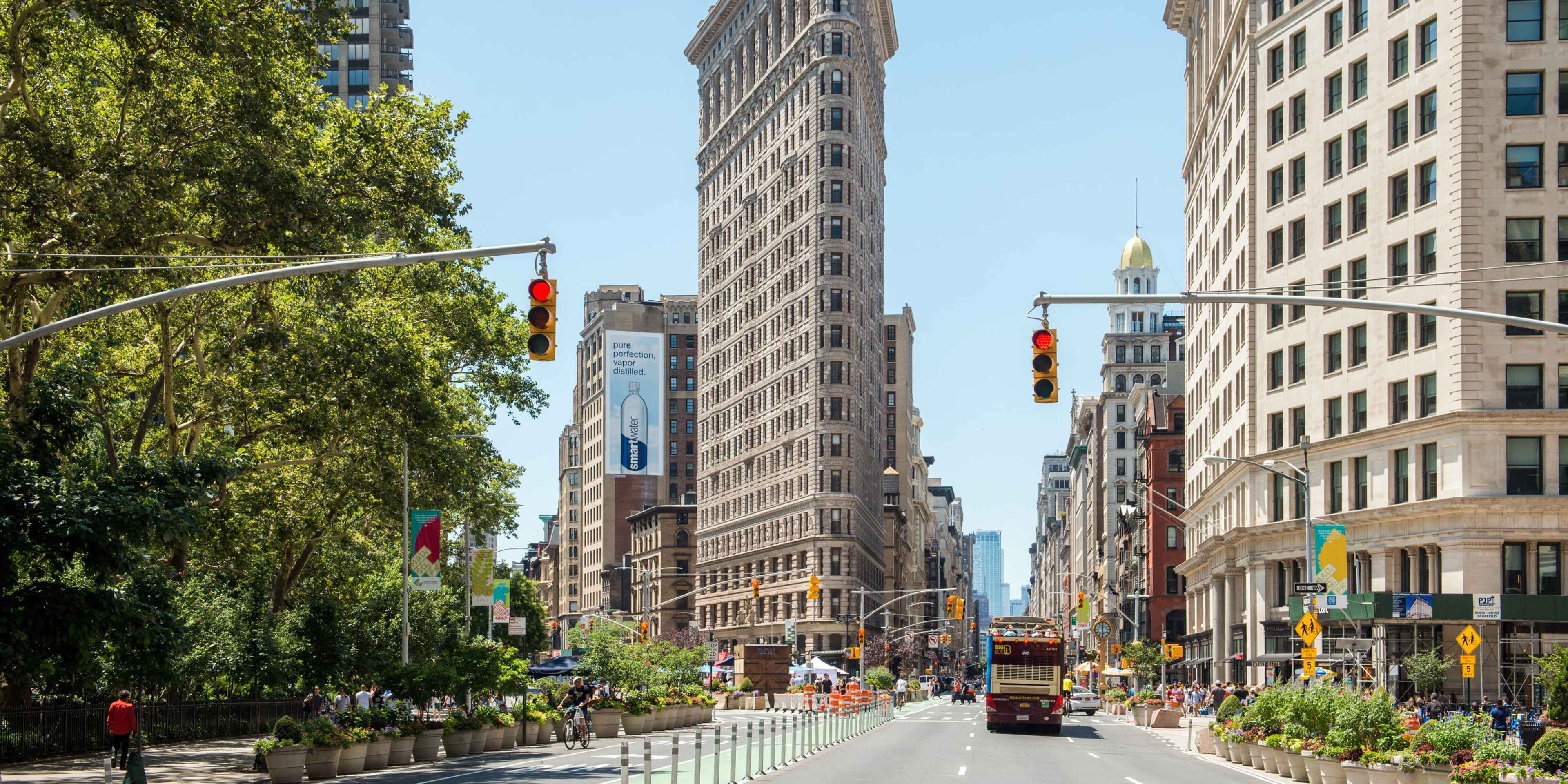 NEW YORK, NY - JULY 16: A view of the Flatiron Building and the Flatiron Plaza on July 16, 2017 in New York City. (Photo by Noam Galai/Getty Images)