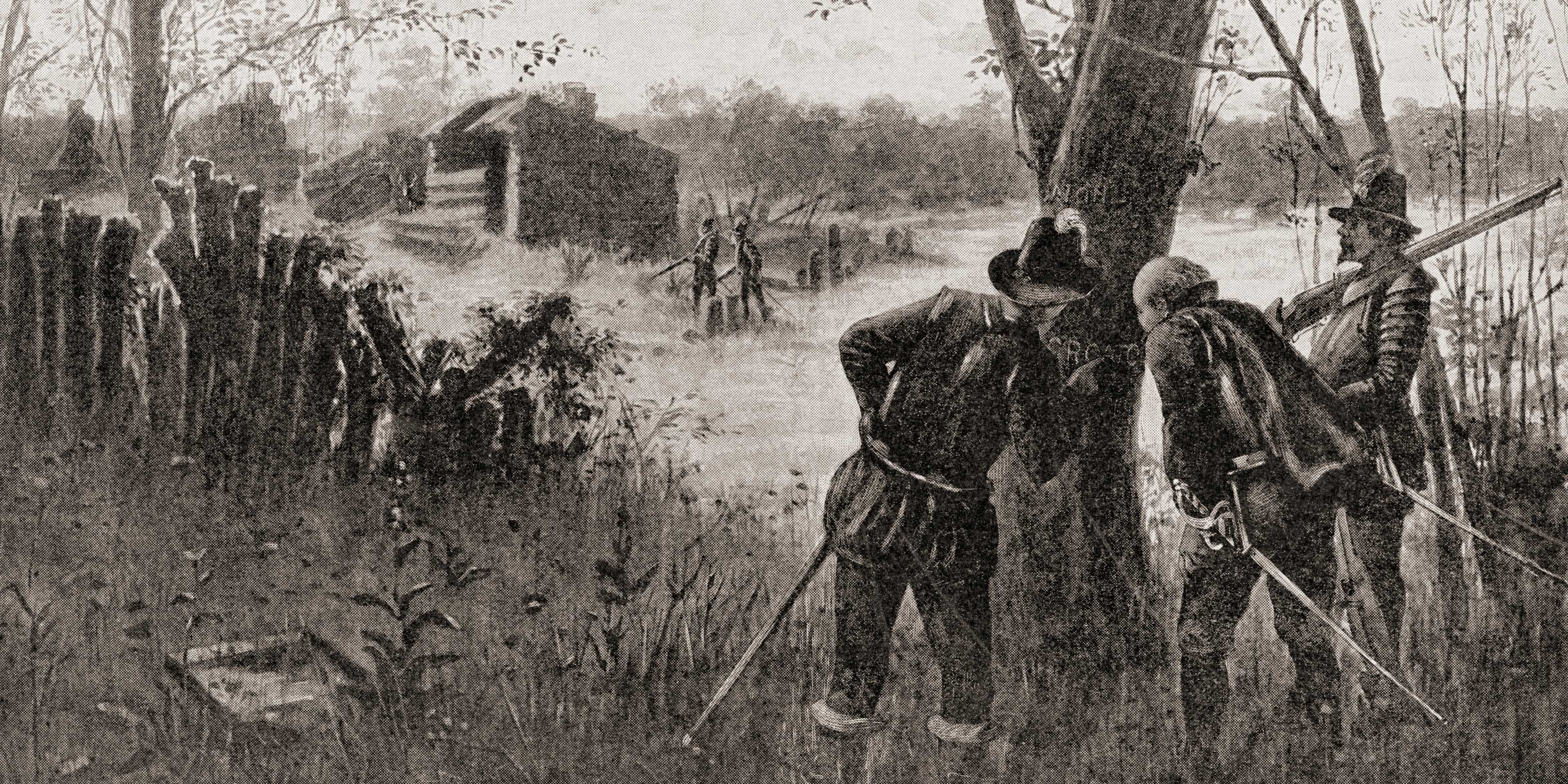 John White discovers the word Croatoan carved onto a tree upon his return to the deserted Roanoke Colony in 1590.