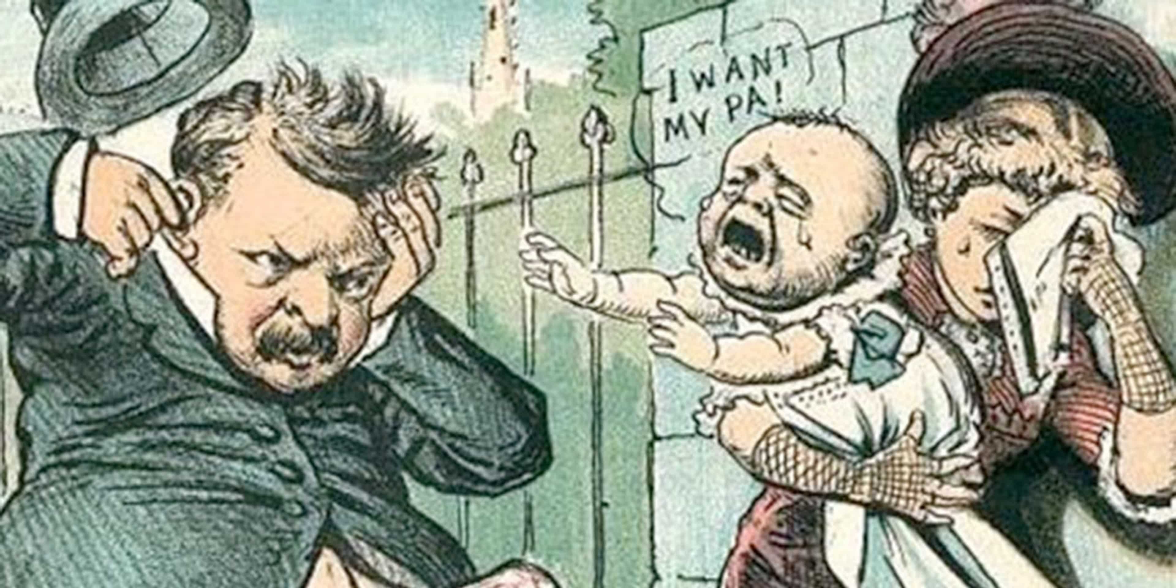 A 1884 cartoon depicting Grover Cleveland, titled, “Another Voice for Cleveland."