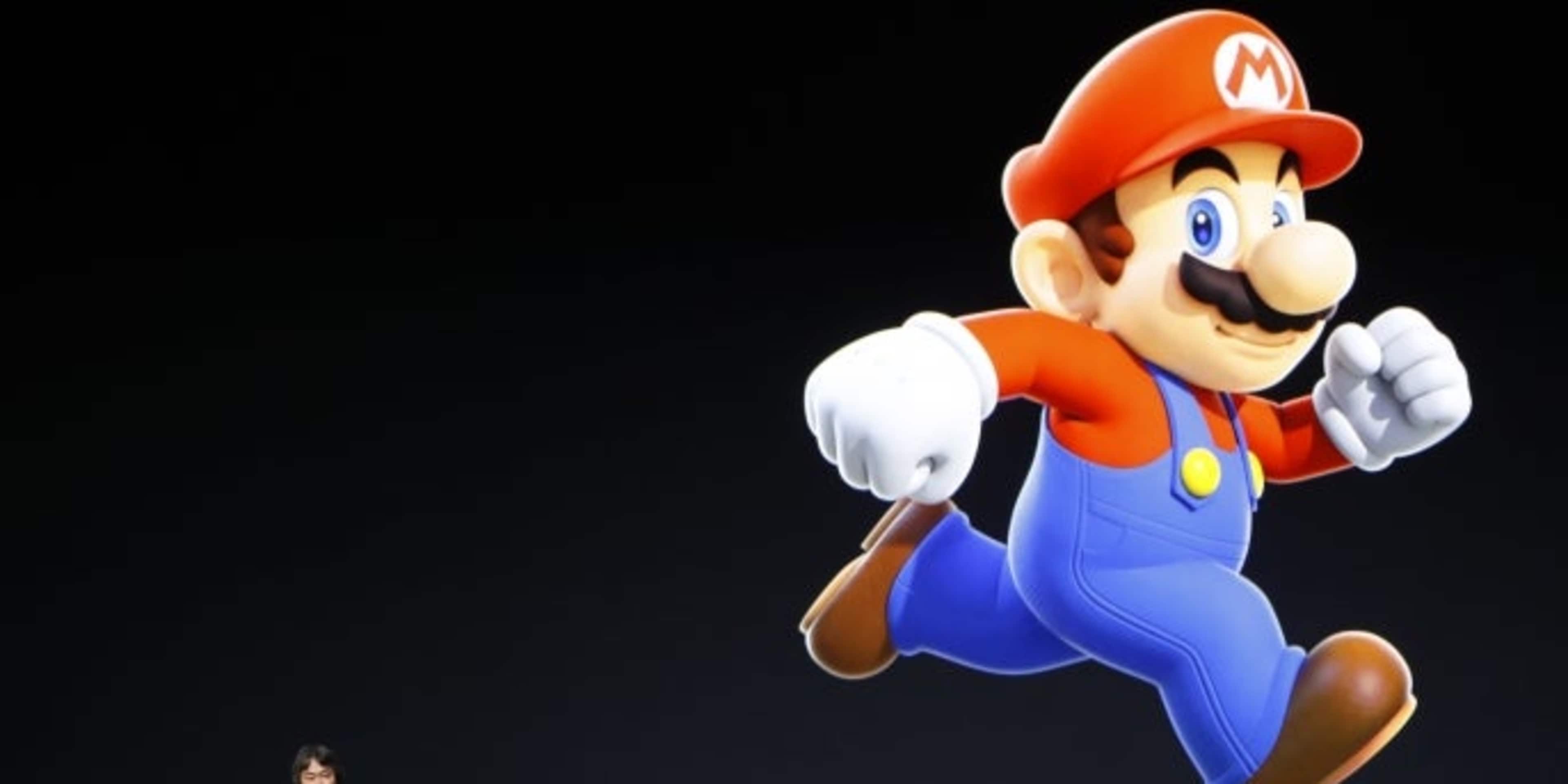 Shigeru Miyamoto, creative fellow at Nintendo and creator of Super Mario, speaks on stage during an Apple launch event, 2016.
