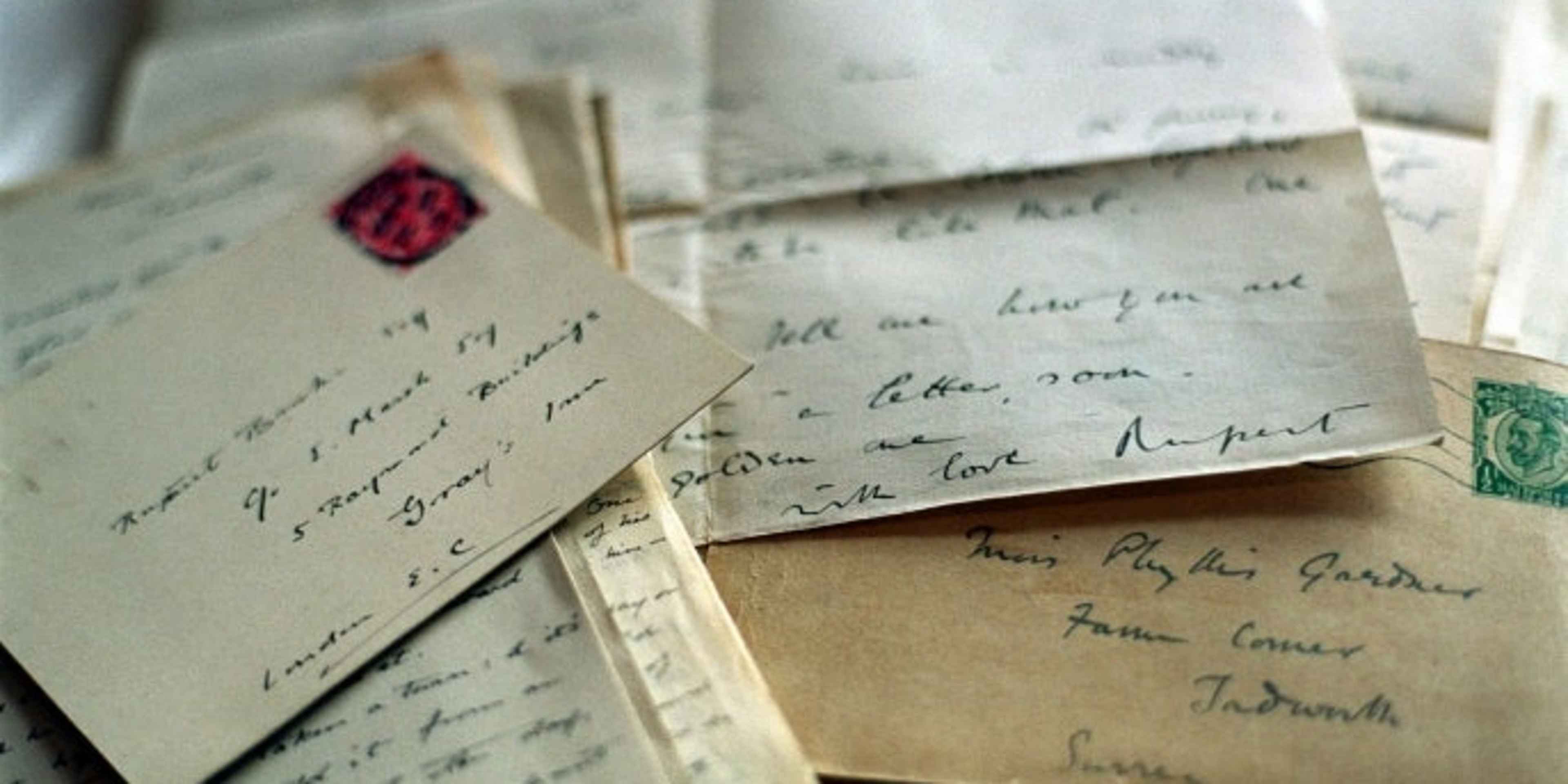 Love letters written by poet Rupert Brooke, to his sweetheart Phyllis Gardner, on display at the British Museum in London. (Credit: Matthew Fearn/PA Images/Getty Images)
