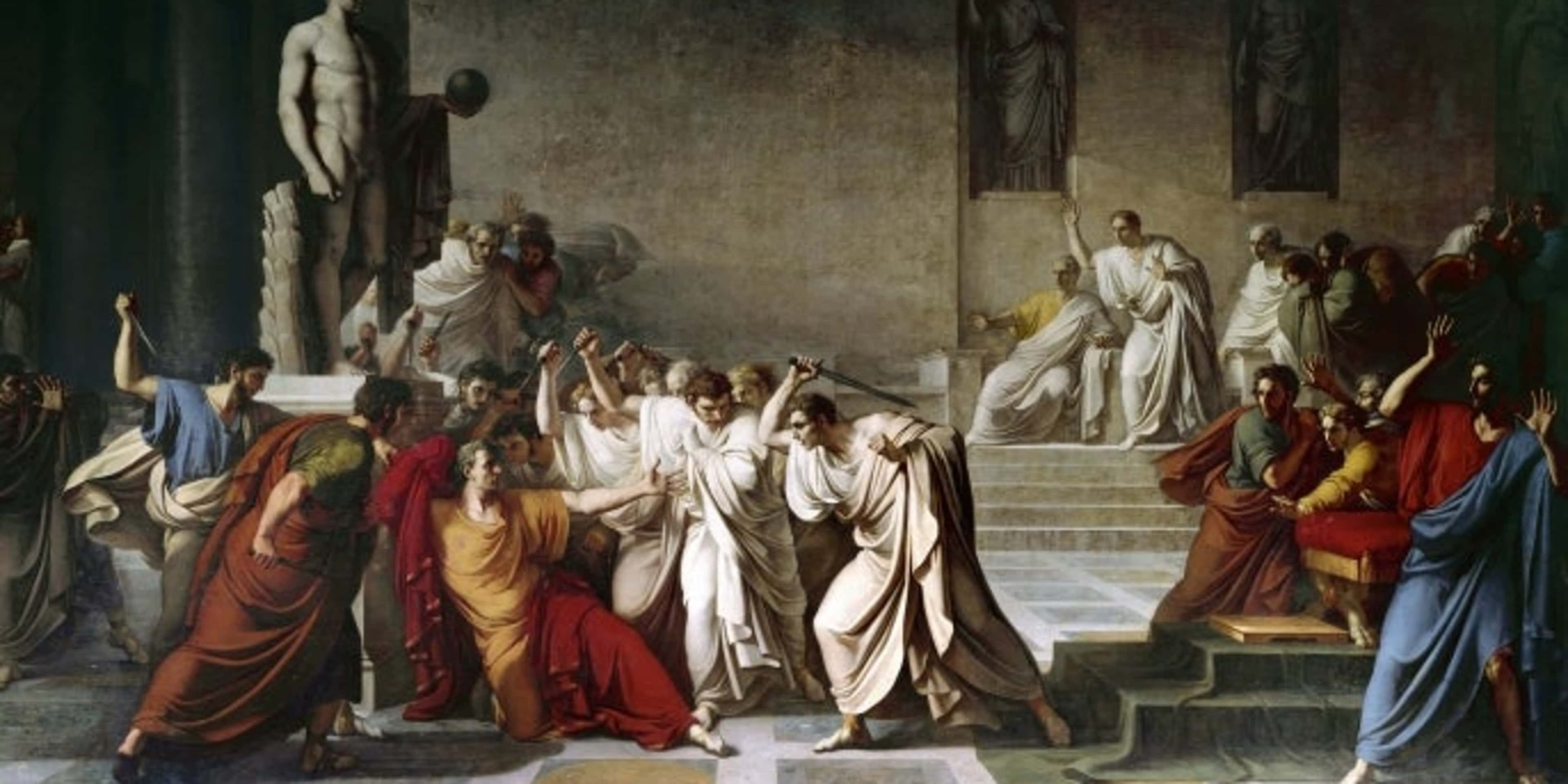 The death of Julius Caesar in the Roman Senate, painting by Vincenzo Camuccini. (Credit: Leemage/Corbis via Getty Images)