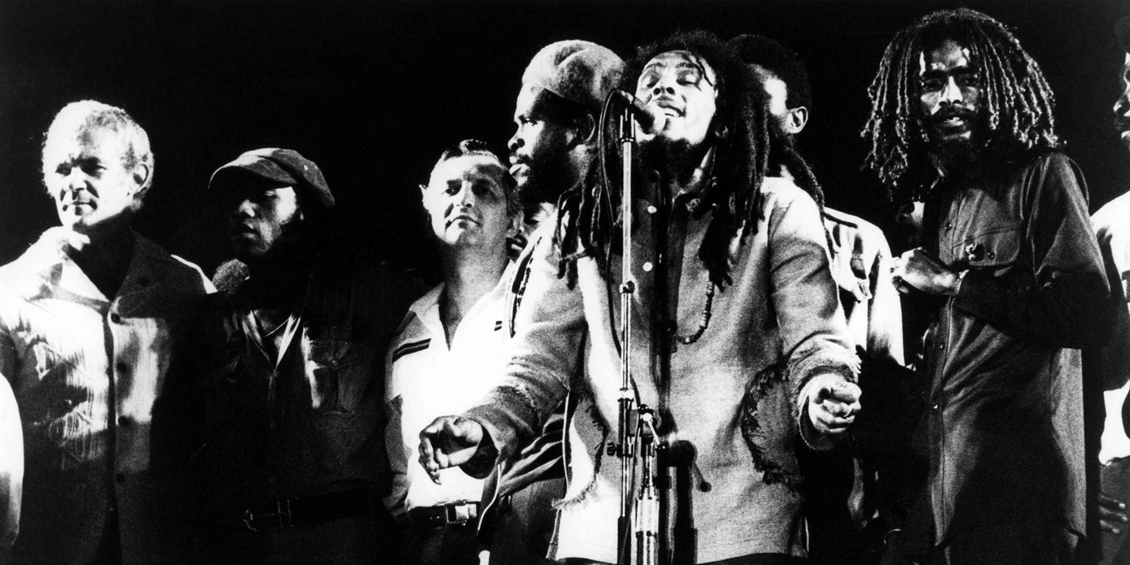 Bob Marley sings at the One Love Peace Concert in Kingston, Jamaica on April 22, 1978.