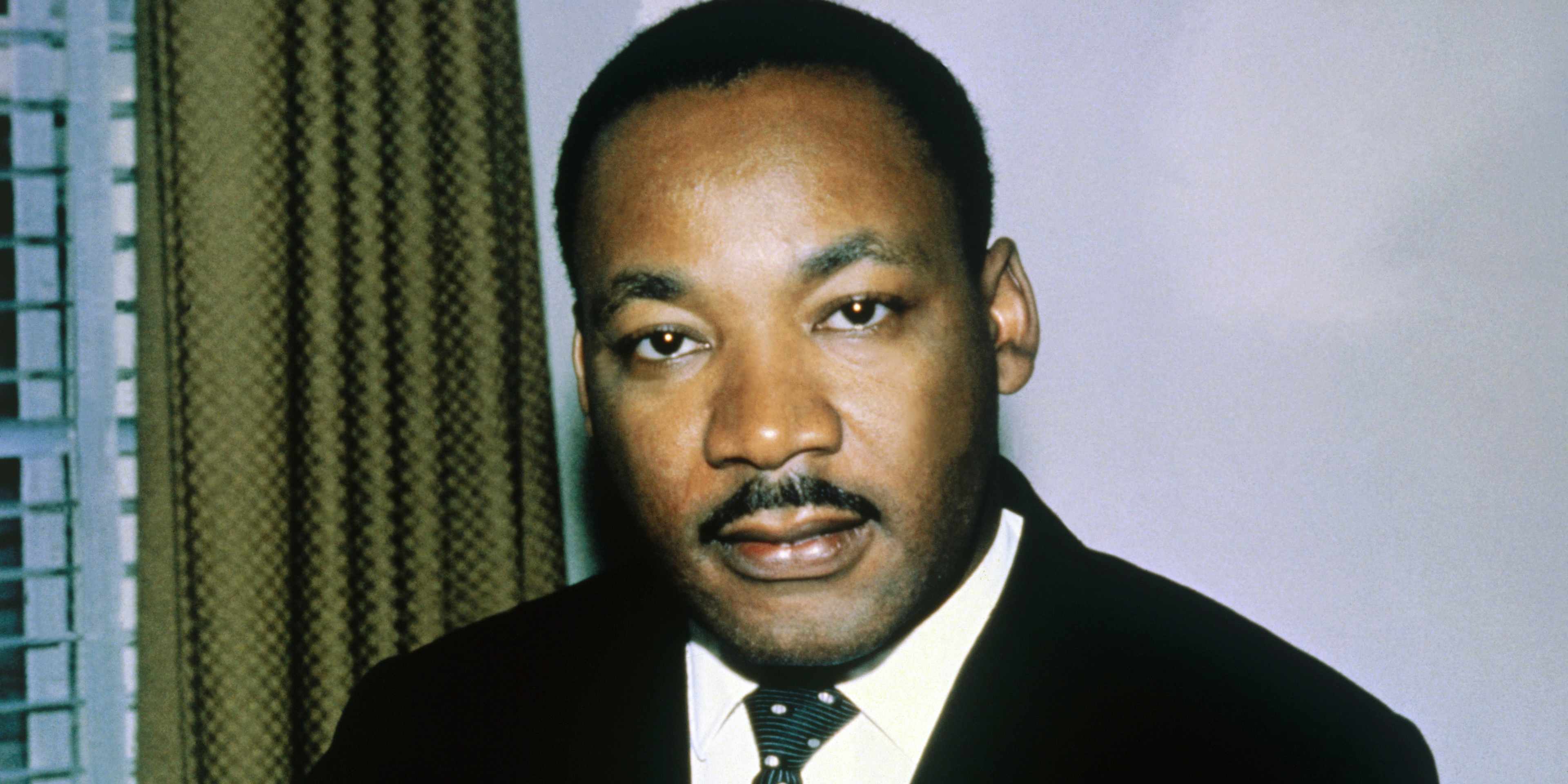 Close-up of the Reverend Dr. Martin Luther King, Jr. shown in this photo head shoulders, alone.