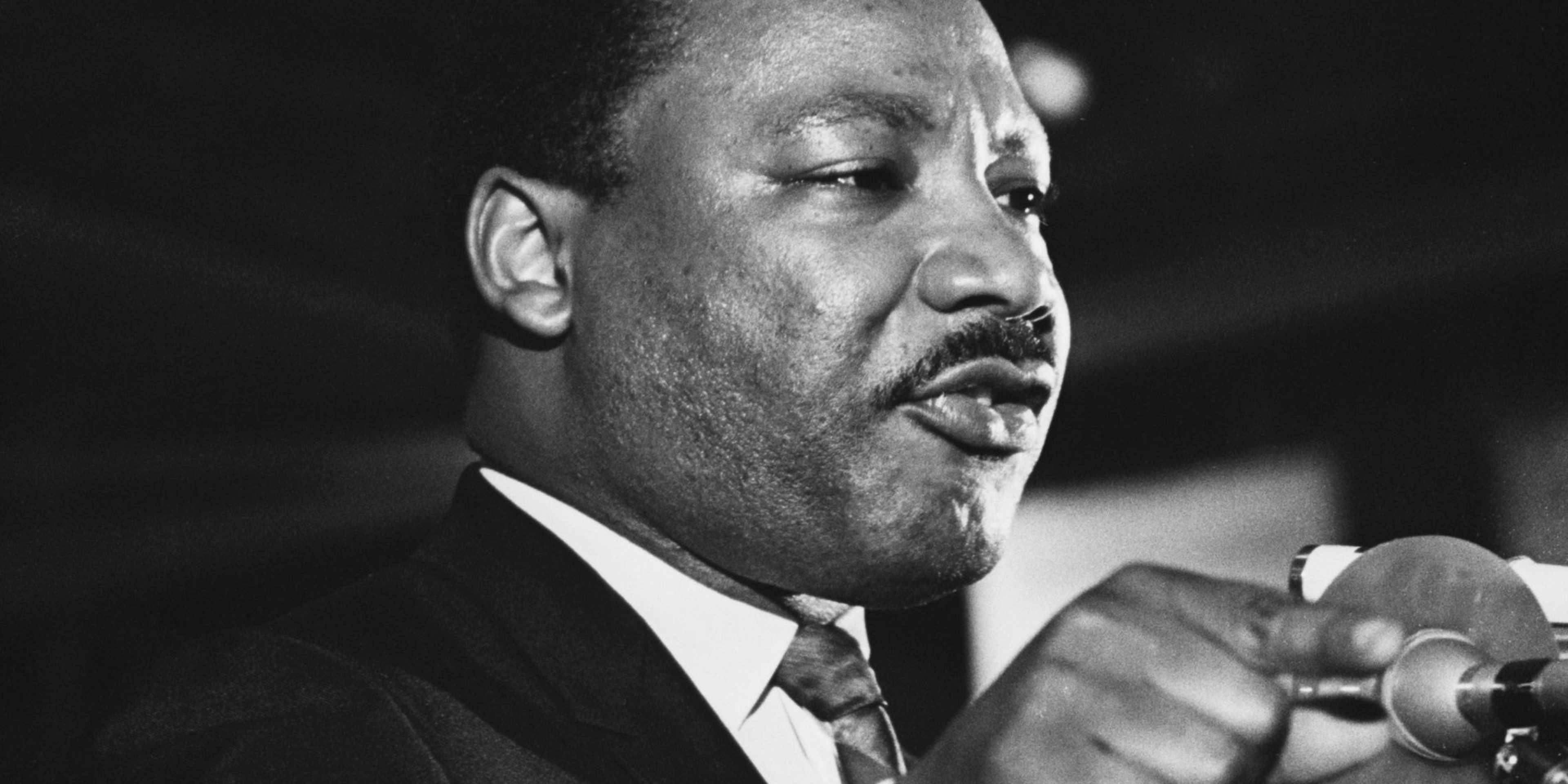Dr. Martin Luther King addressing some 2,000 people on April 3rd, 1968, the night before he was assassinated. (Credit: Bettmann Archive/Getty Images)