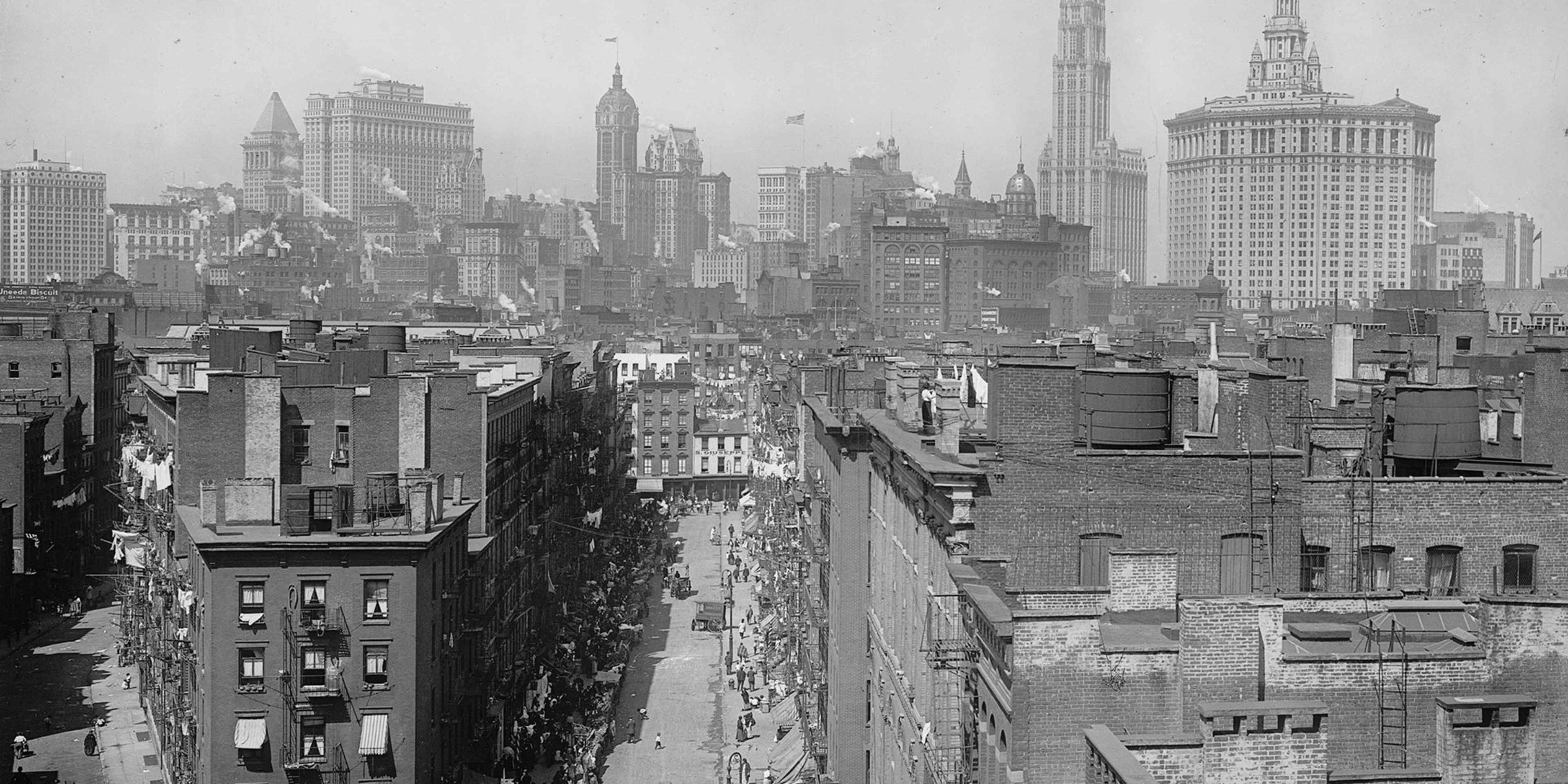 View of the lower Manhattan, as seen from the Manhattan Bridge, New York, New York, 1910.