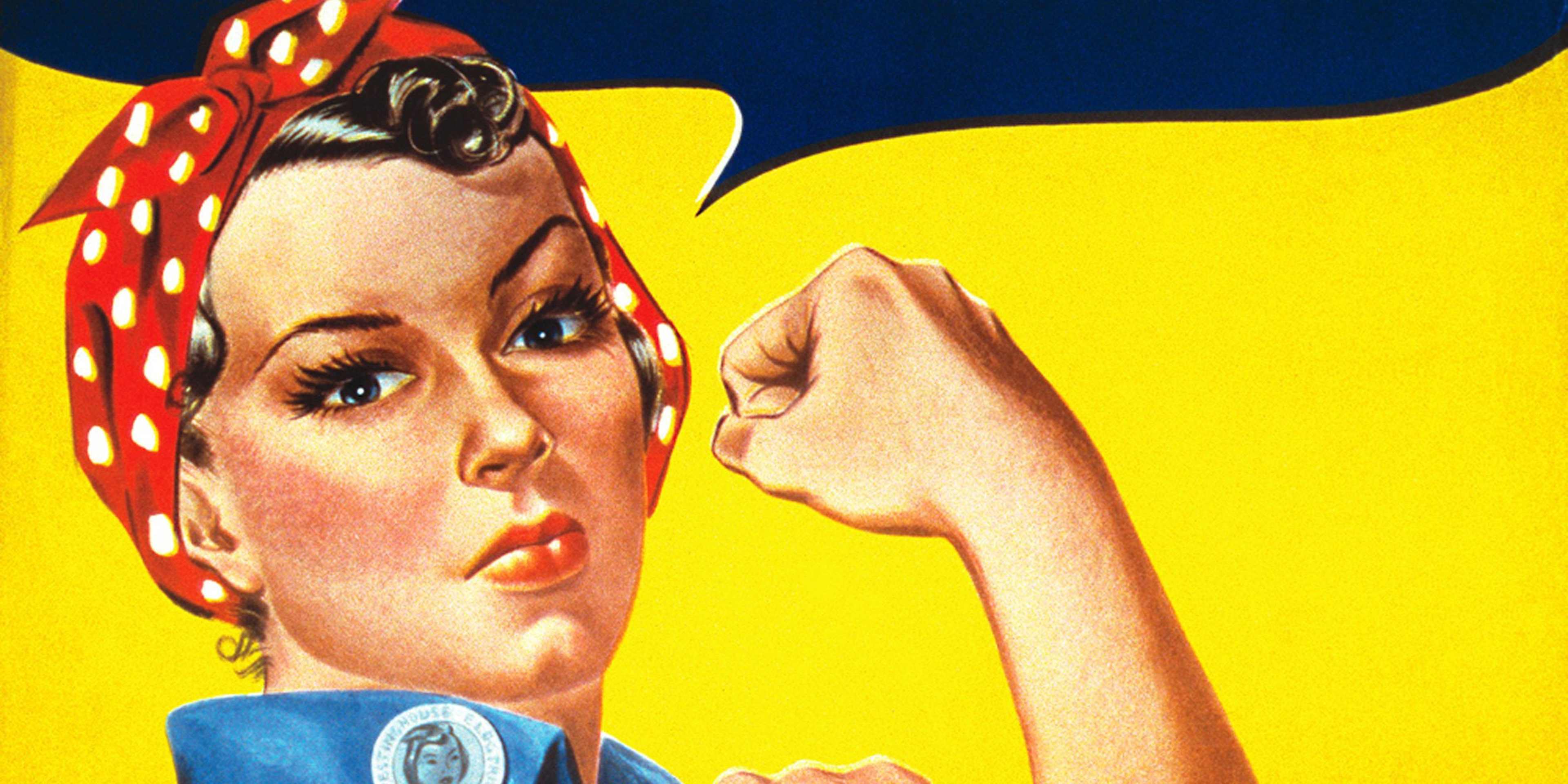 "We Can Do It!" Rosie the Riveter PosterA World War II color poster depicting 'Rosie the Riveter' encourages American women to show their strength and go to work for the war effort by J. Howard Miller in circa 1940. (Photo courtesy National Archives/Getty Images)