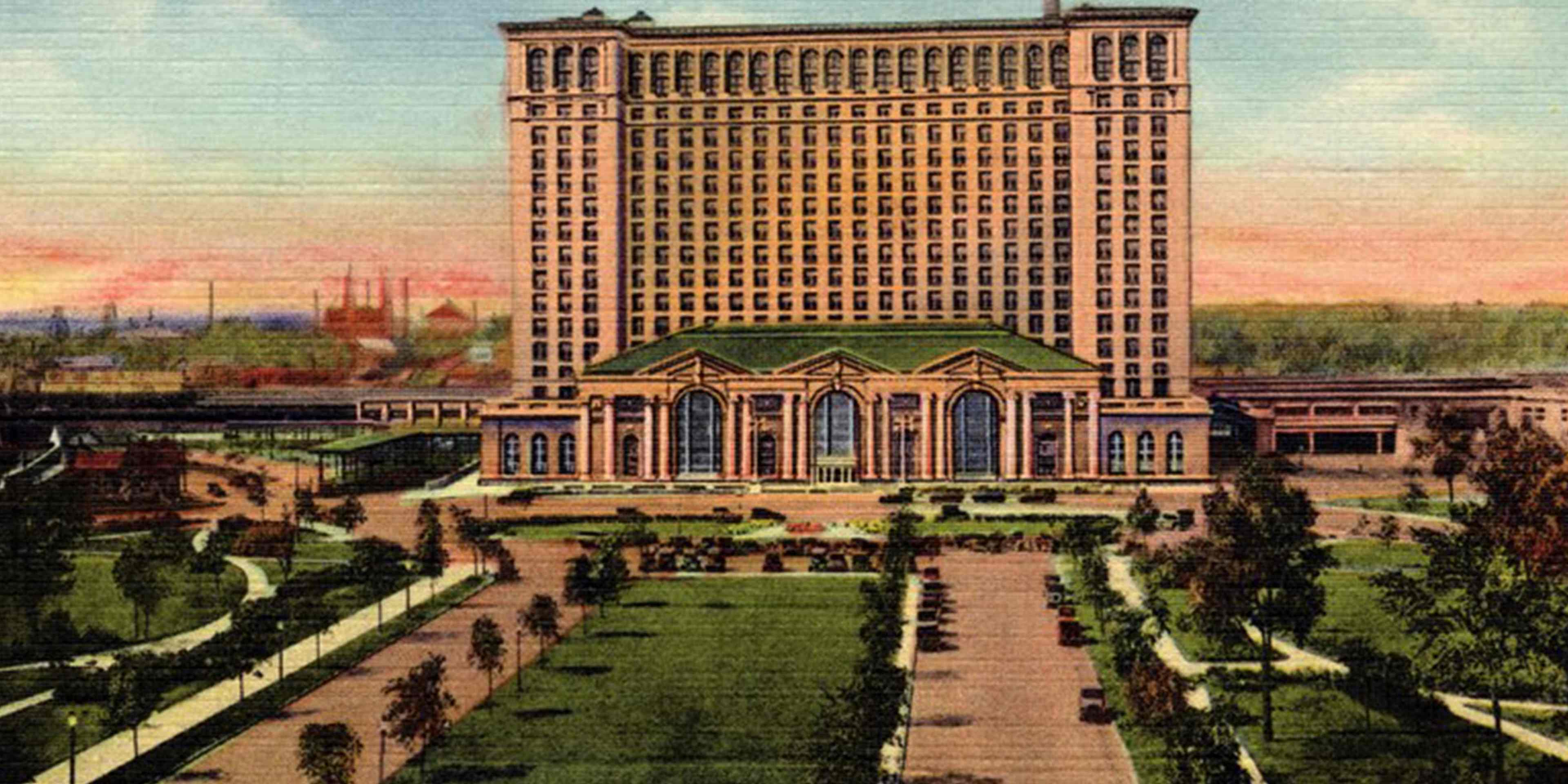 A postcard of Michigan Central Station in Detroit, circa 1913