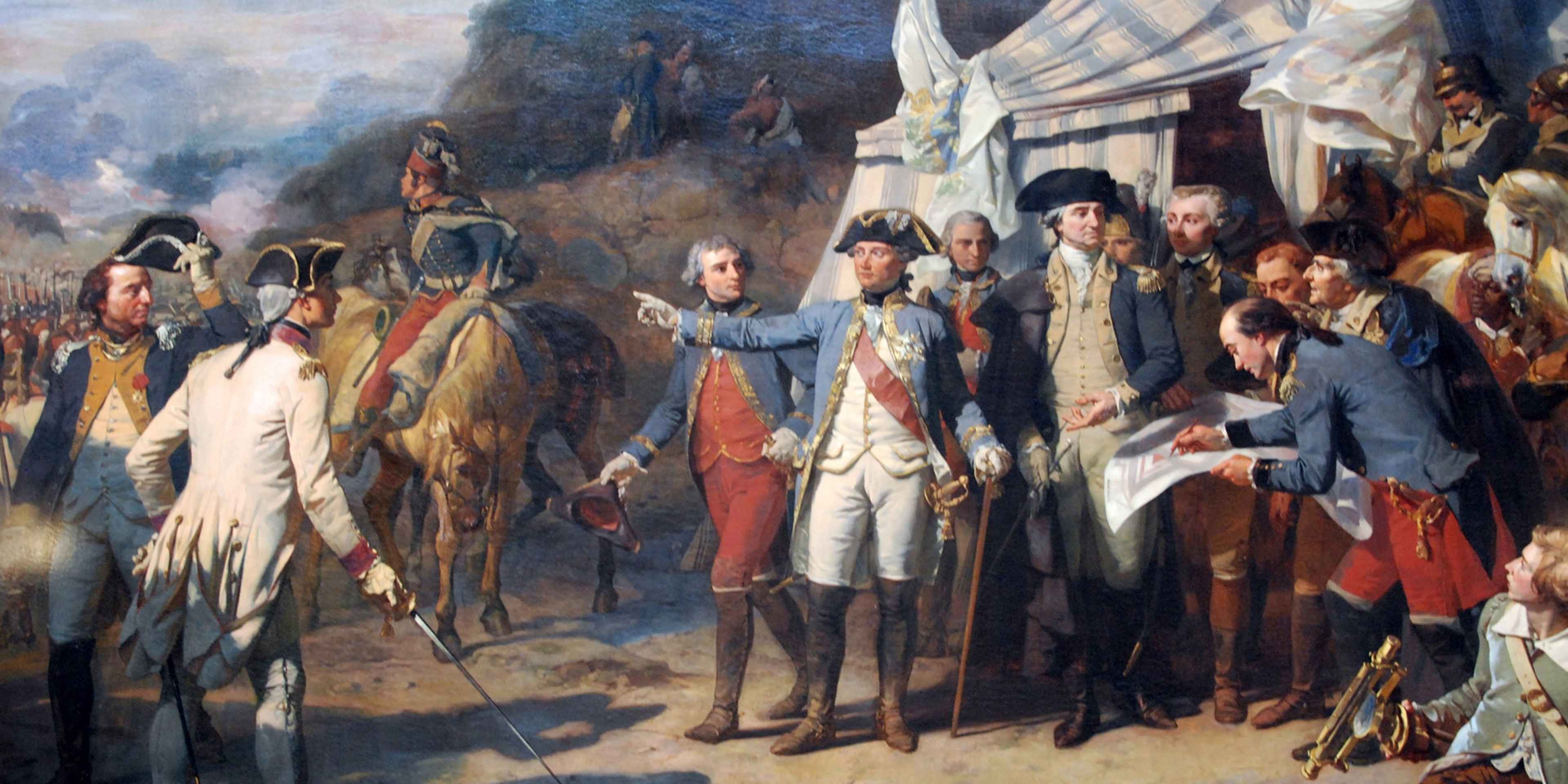Siege of Yorktown. General Rochambeau and general Washington give last orders before an attack, October 1781. Auguste Couder (1789–1873). Artist Auguste Couder, 1836.