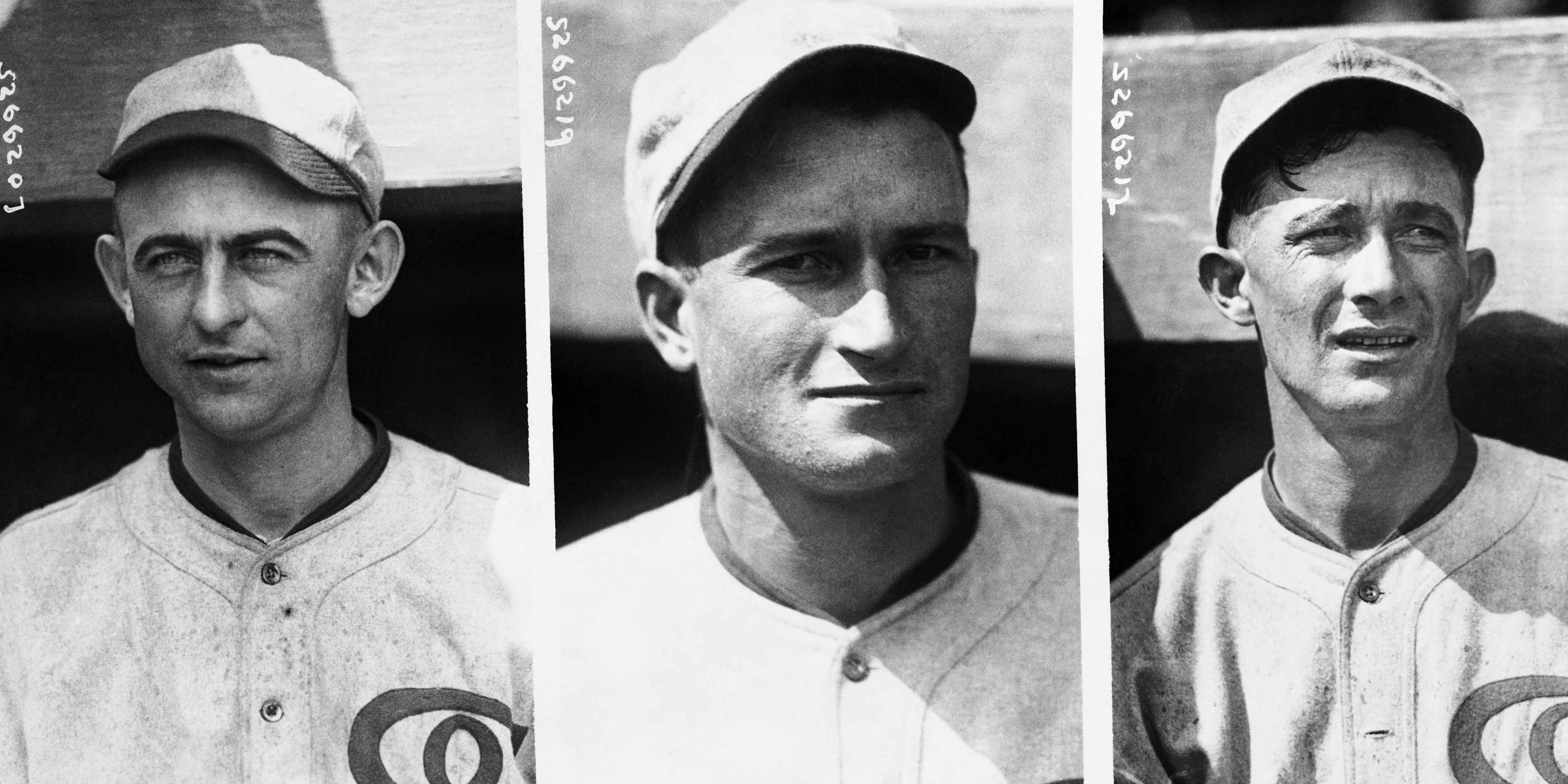Three stars of the 1919 Chicago White Sox team. Infielder Fred McMullin (center) was implicated in the scandal. Credit: George Rinhart / Getty Images