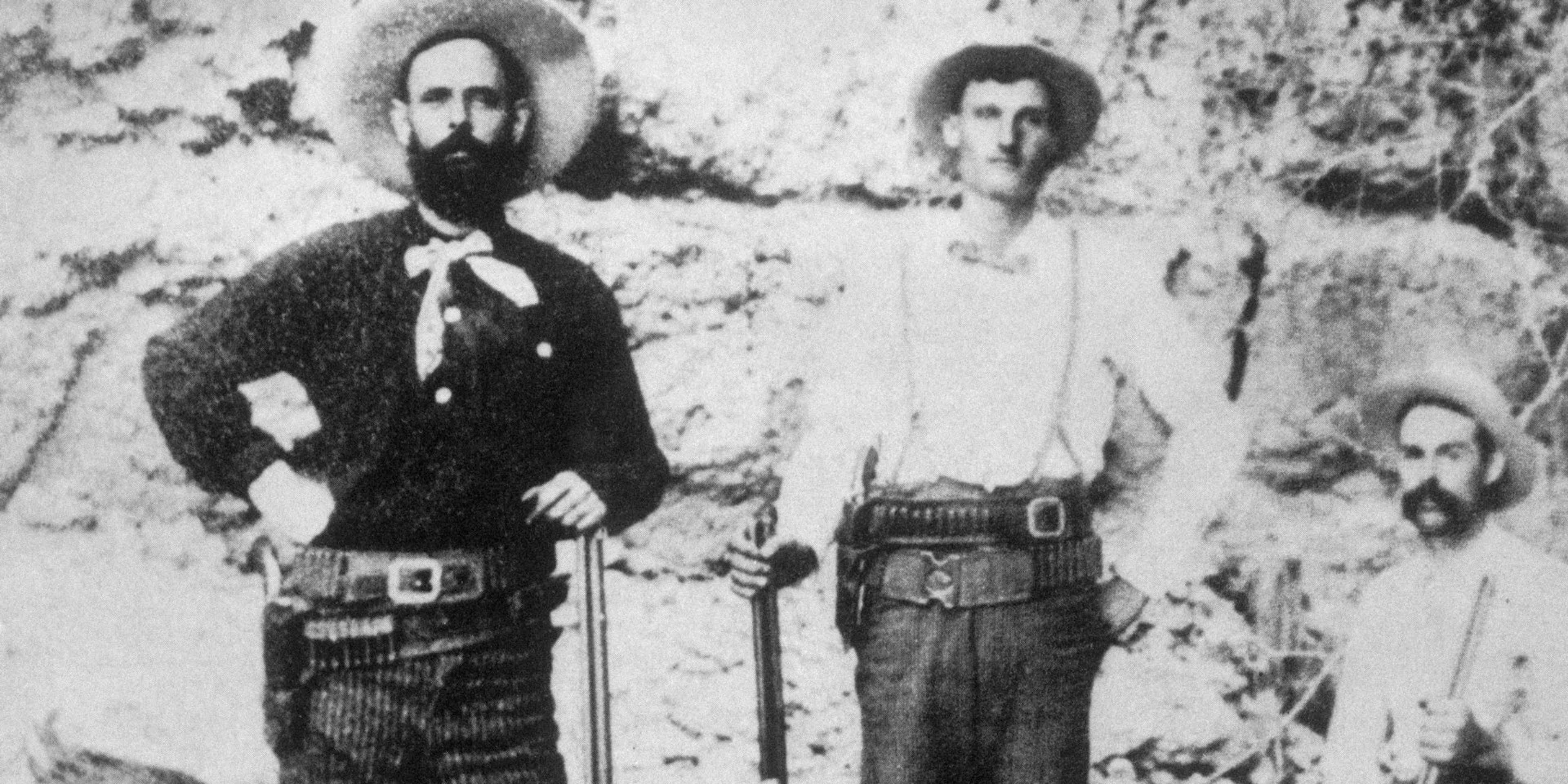 Wild West Outlaw Jesse James with members of his gang, probably two of the Younger brothers.