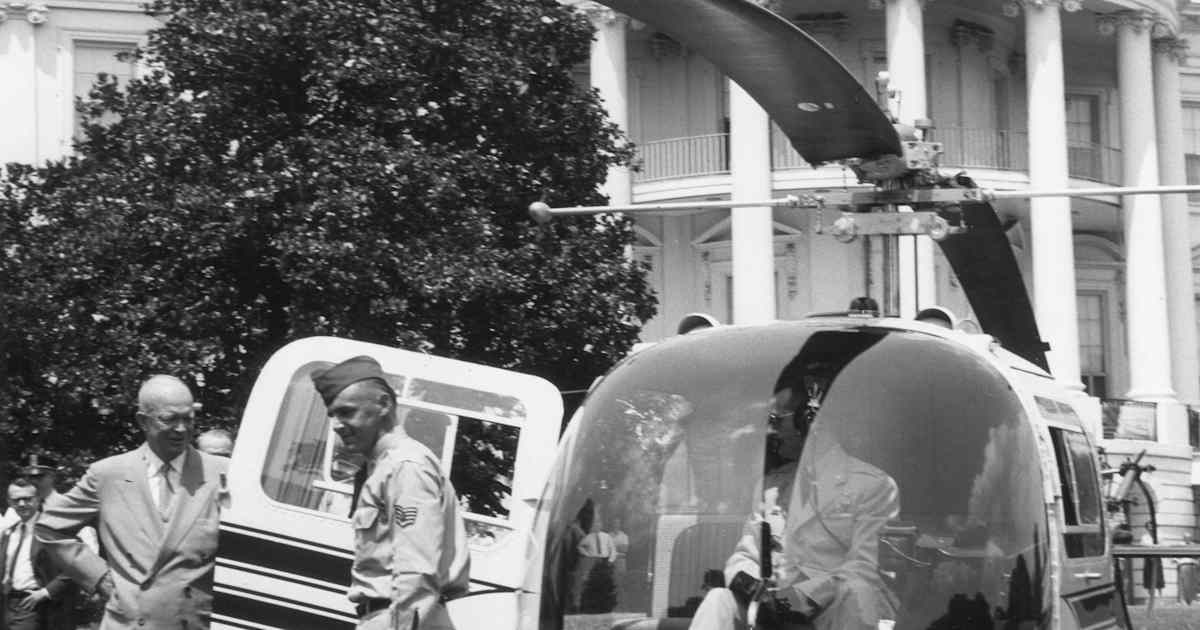 Eisenhower takes first presidential ride in a helicopter