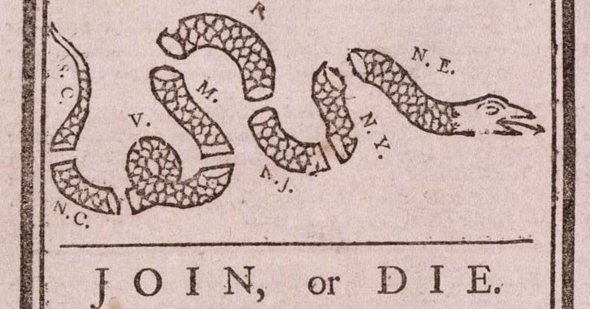 History America Stampa ‘Join Or Die’ – Benjamin Franklin, Rivoluzione Americana, 29.8x91.4 Cm